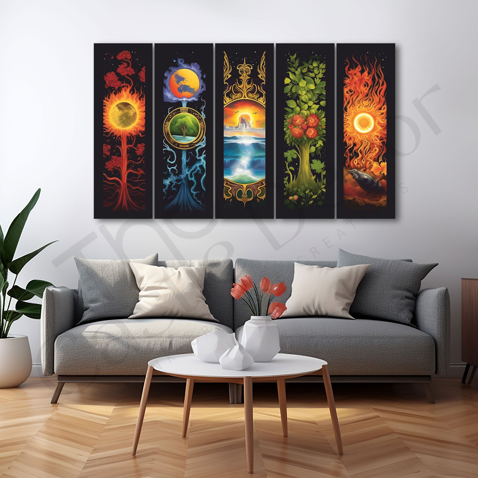 Five Nature Elements Painting Set of 5 for Home Decoration 27X48