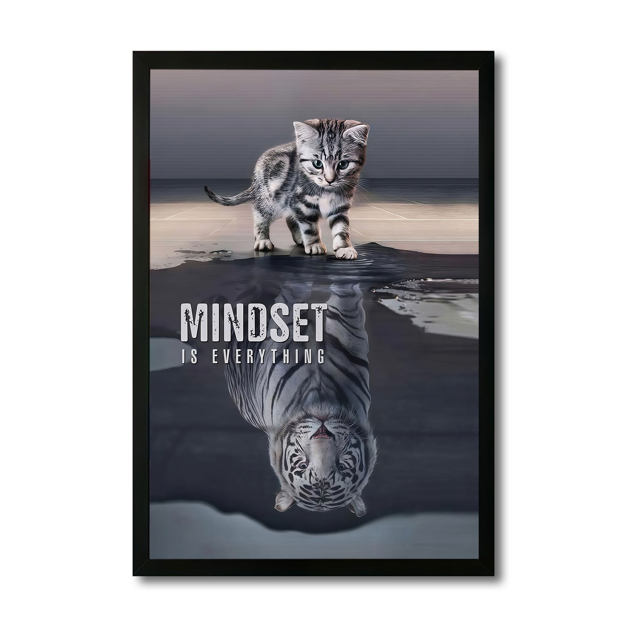 The Castle Decor Mindset Is Everything Wall Art Frame | Inspirational Tiger Reflection Motivational Decor for Home & Office