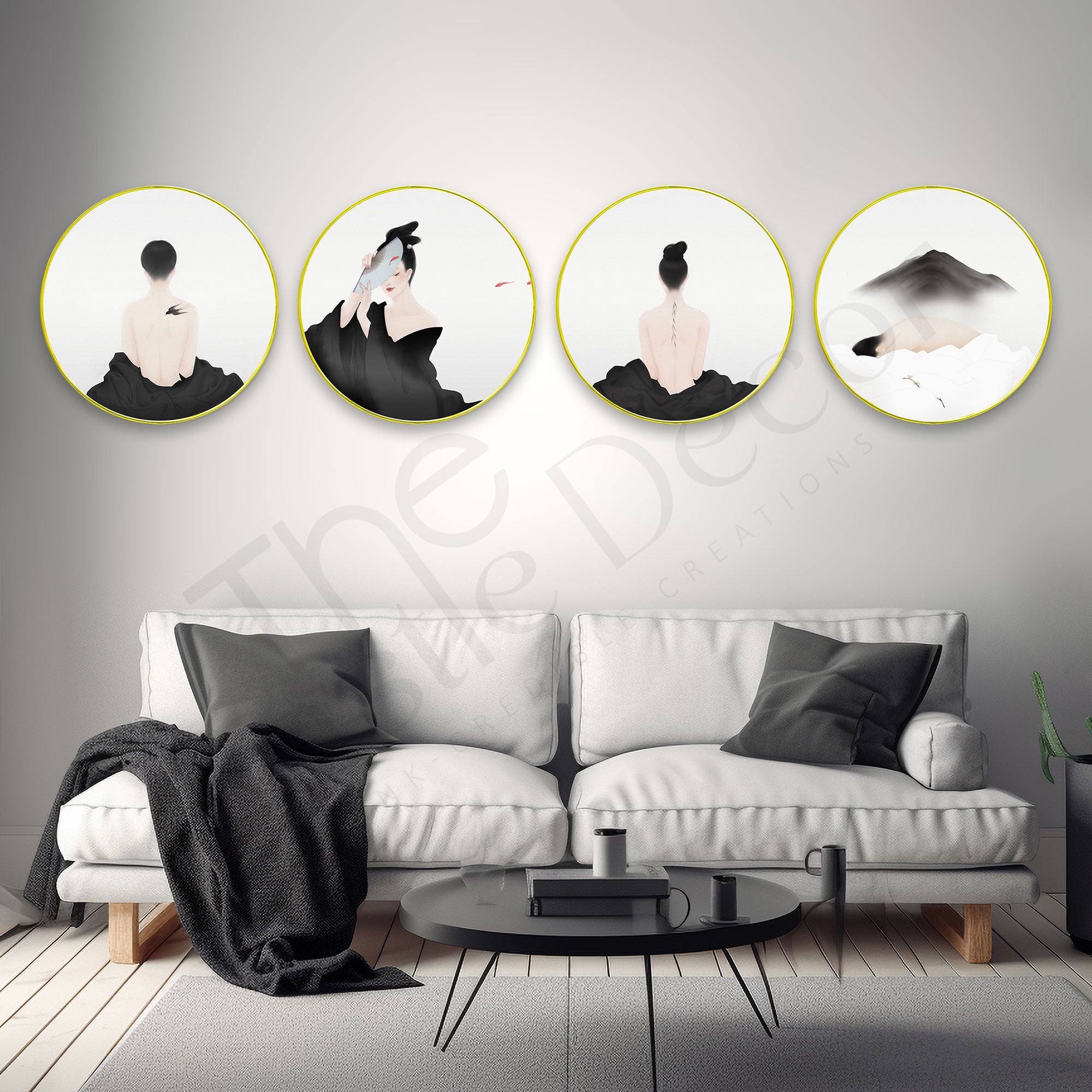 Japanese Sparkle Wooden Wall Plates Set of 4 for Home Decoration Art-76