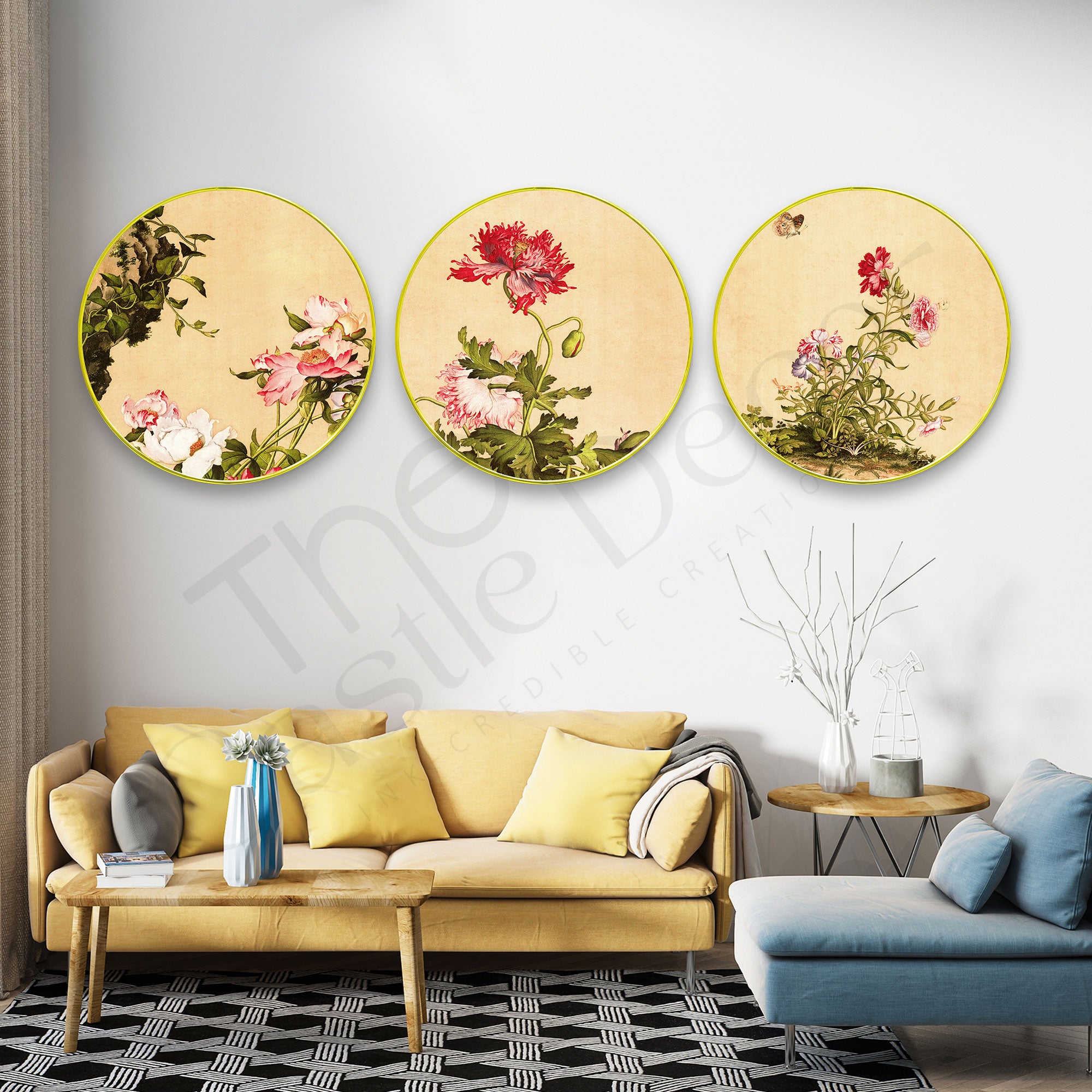 Flowers Sparkle Wooden Wall Plates Set of 3 for Home Decoration Art-59