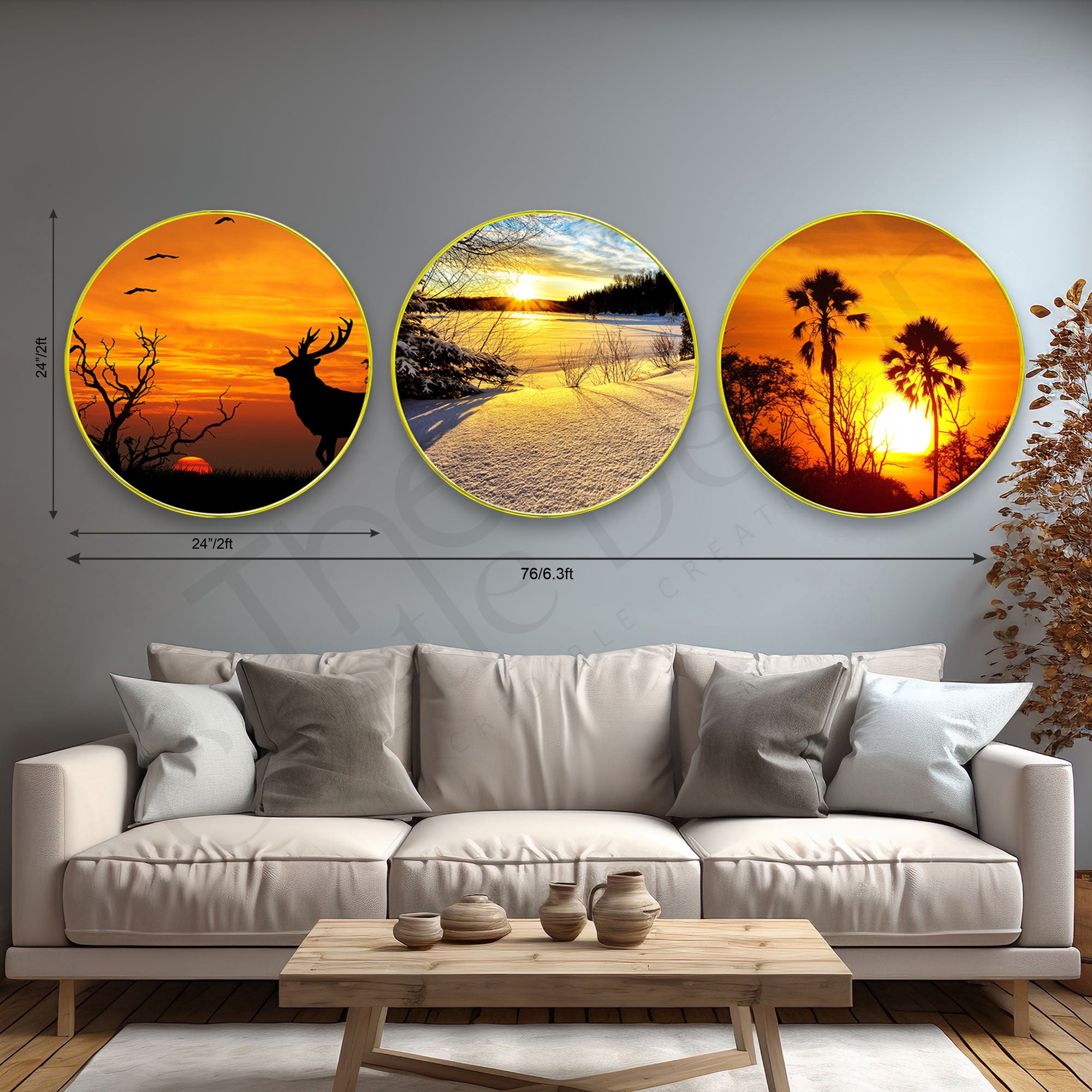 Nature Sparkle Wooden Wall Plates Set of 3 for Home Decoration Art-71