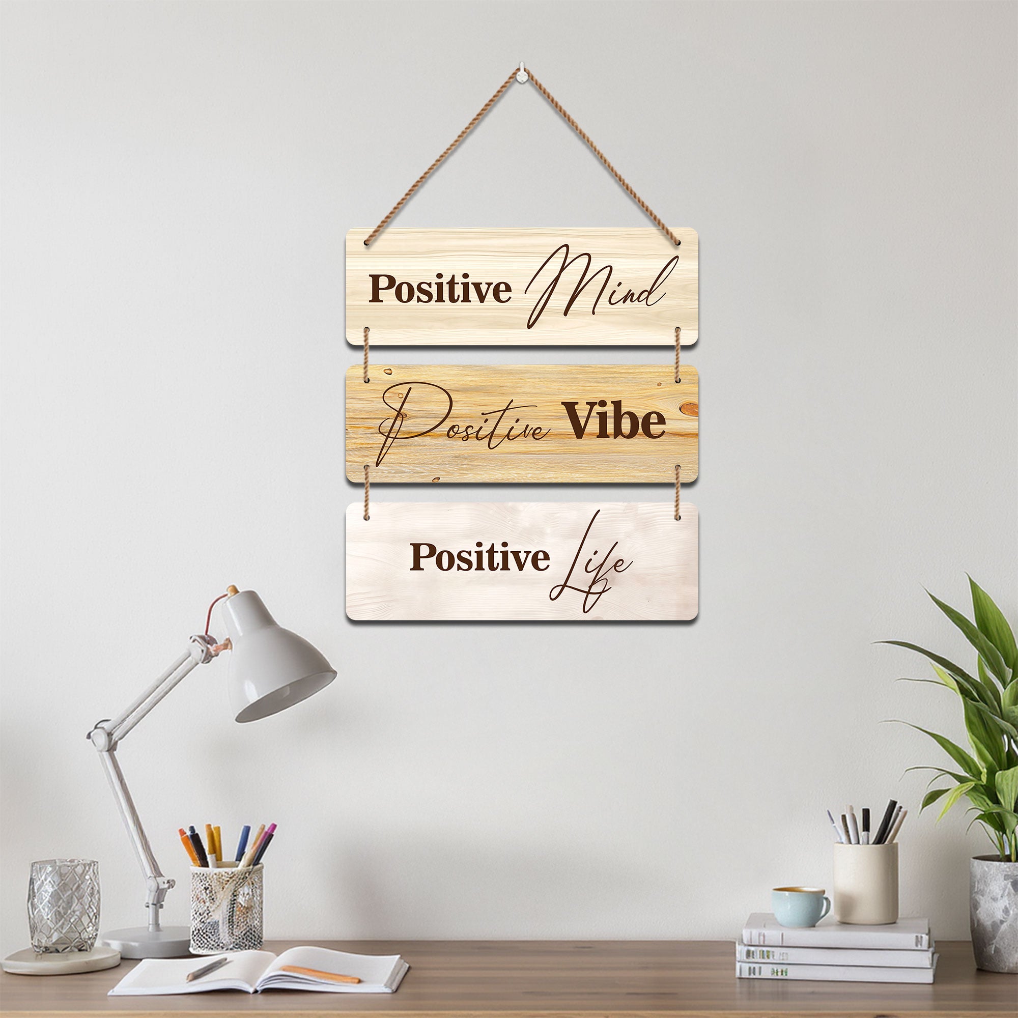 The Castle Decor Motivational Positive Quotes Wall Hanging Decor | “Positive Mind Positive Vibe Positive Life” Wooden Wall Plates for Home & Office