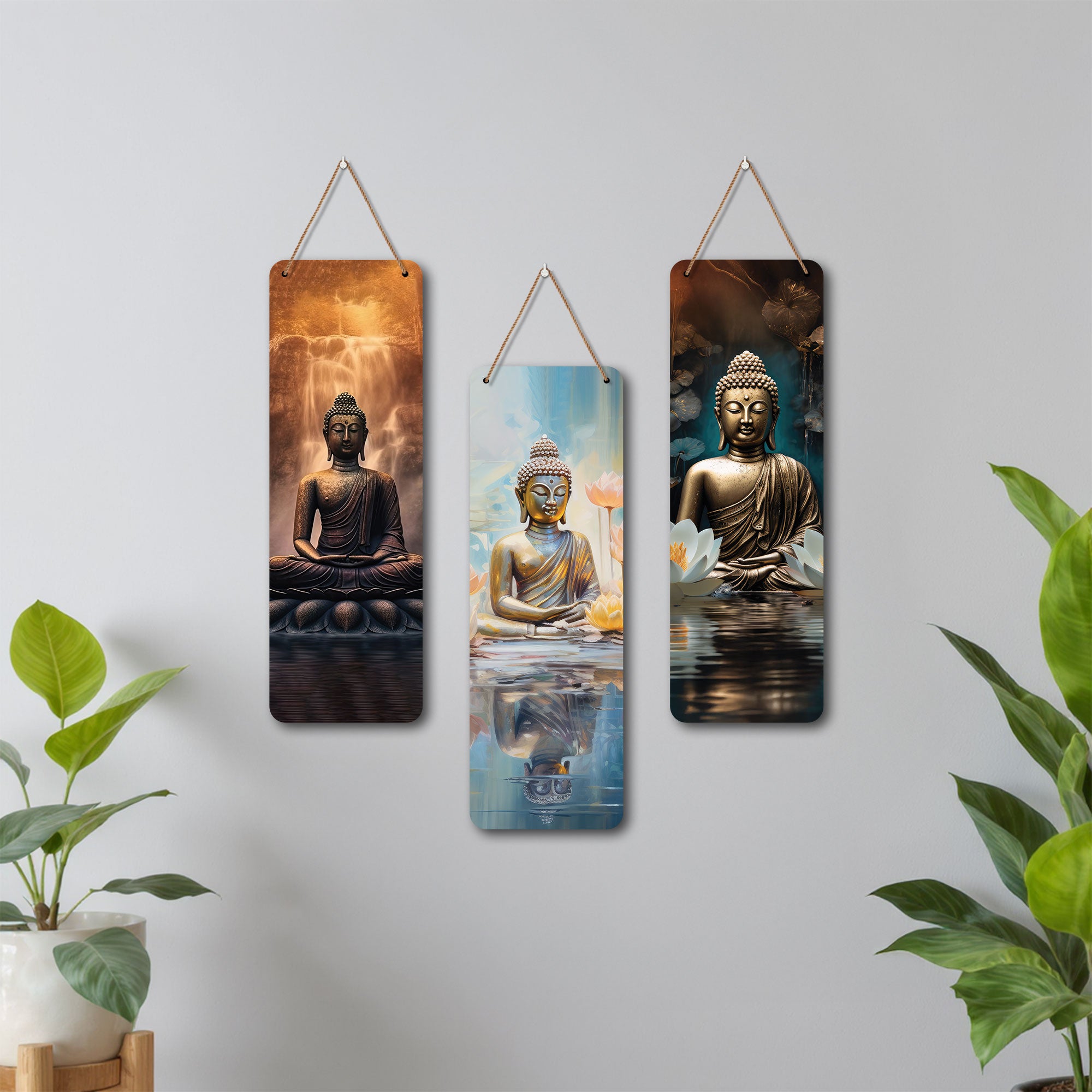 The Castle Decor Meditating Gautam Buddha Wooden Wall Hanging | Spiritual Decor Items | Wall Art Painting For Hall | Wall Paintings | Handcrafted Art | Poster | Gift Items