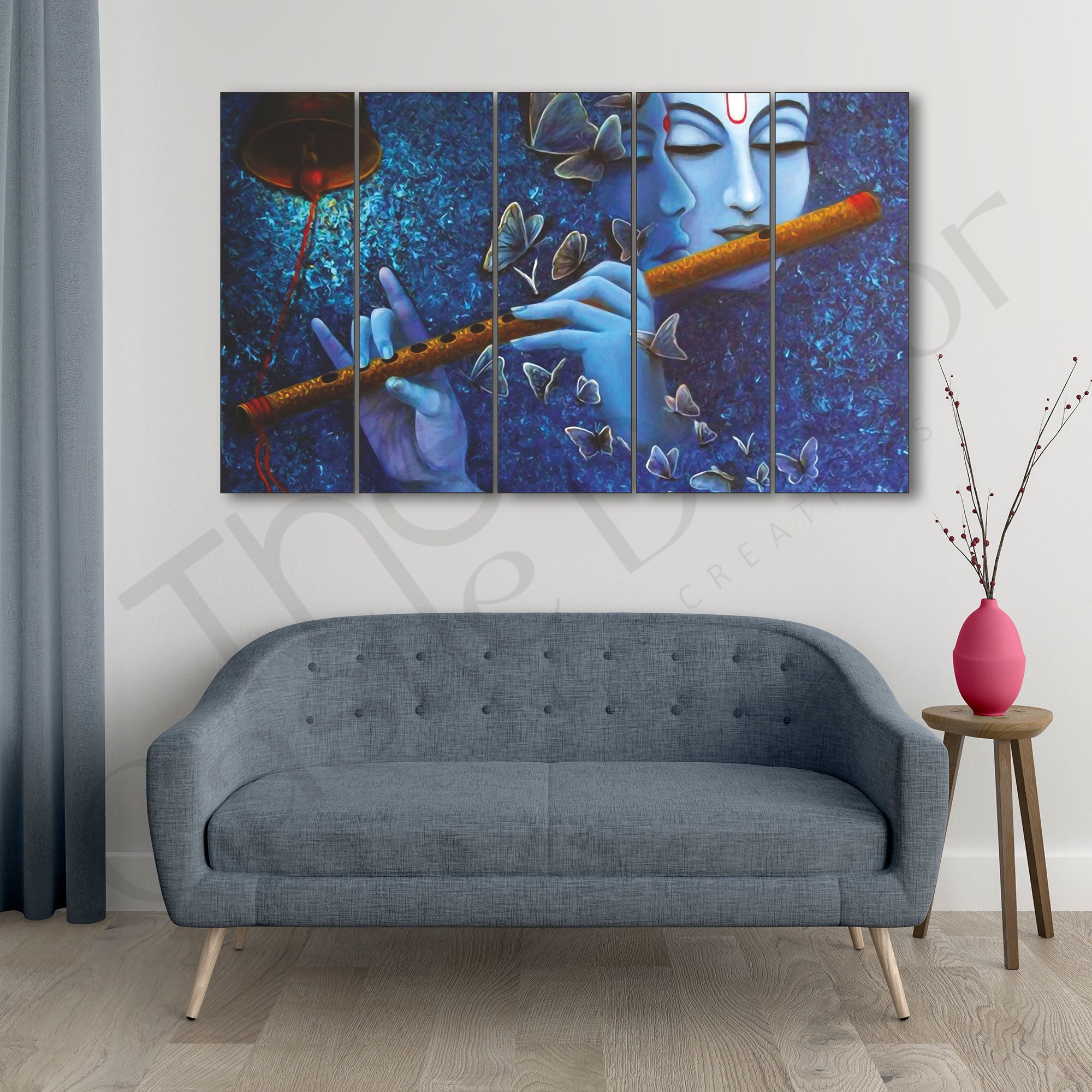 Radha krishnaa Set of 5 Big Size Multiple Frames Wall Art Painting for living room,Bedroom,Drawing room,Hotels-Wooden Framed-Digital Painting