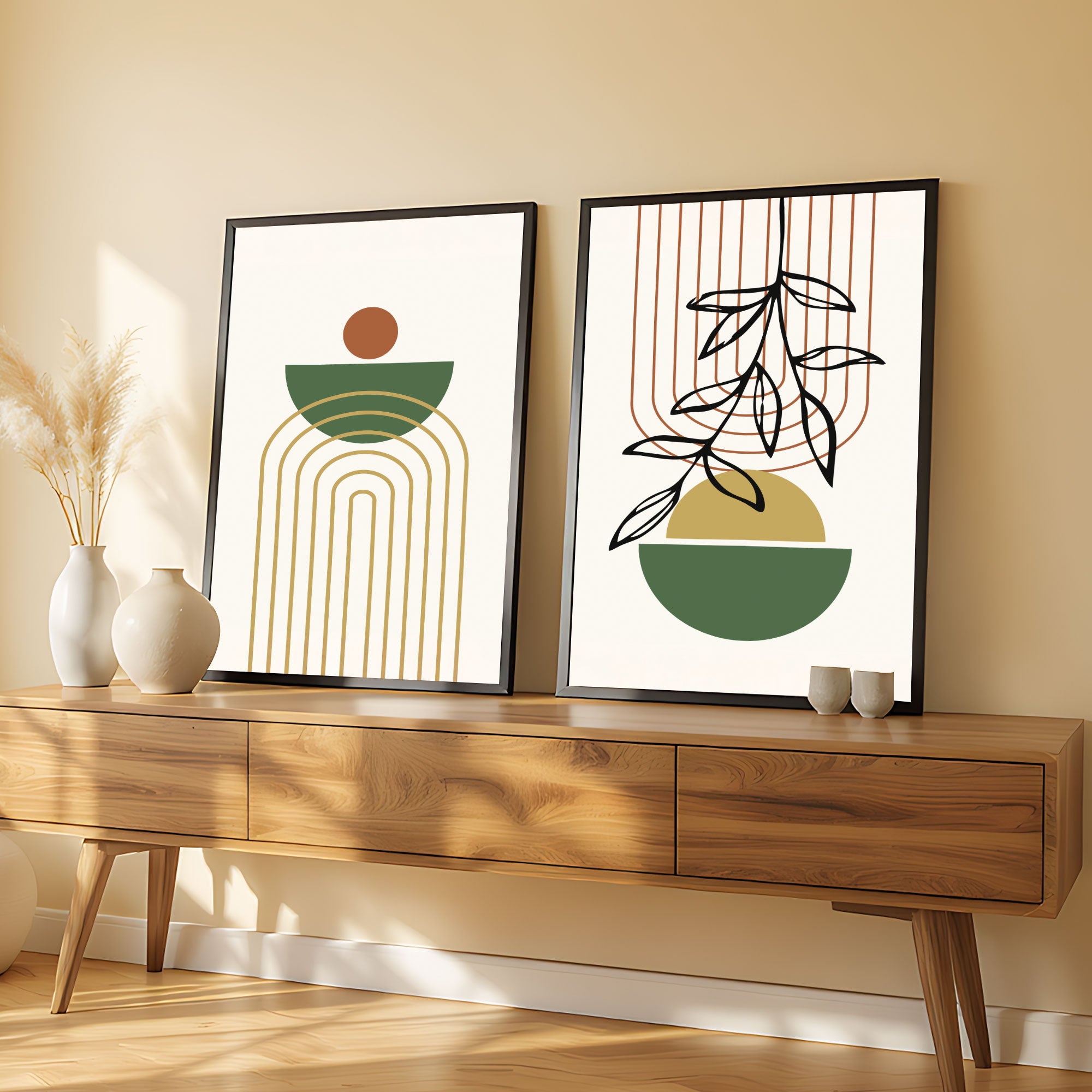 The Castle Decor Boho Wall Art for Living Room Big Size | Framed Abstract Botanical Paintings for Living Room & Bedroom | Modern Home Decoration & Perfect Gifting Option | Set of 2(11×17 Inch Each)7