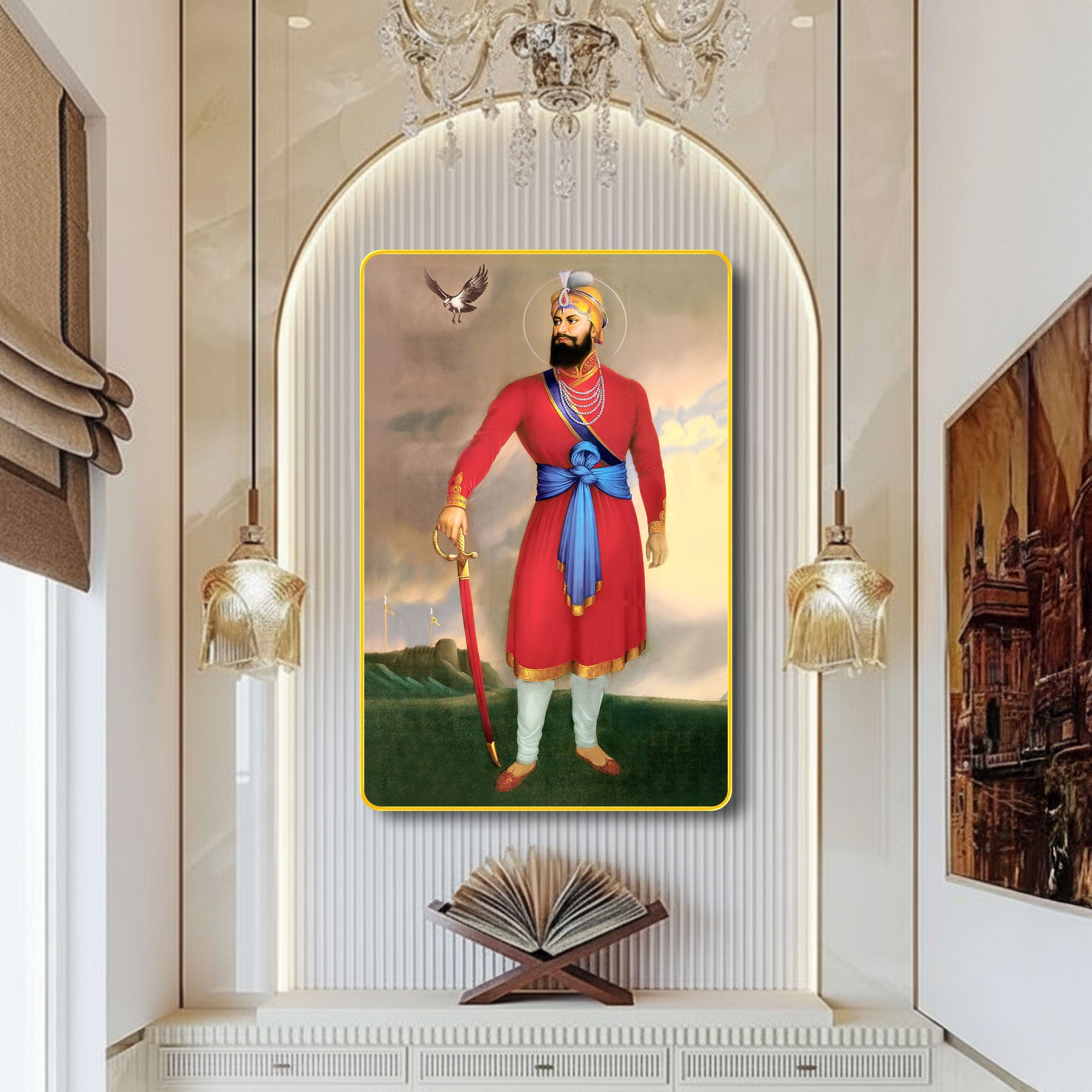 The Castle Decor Guru Gobind Singh Ji Devotional Wall Art | Sikh Warrior Religious Frame for Home Temple, Living Room & Gift Option 20X30 Inches