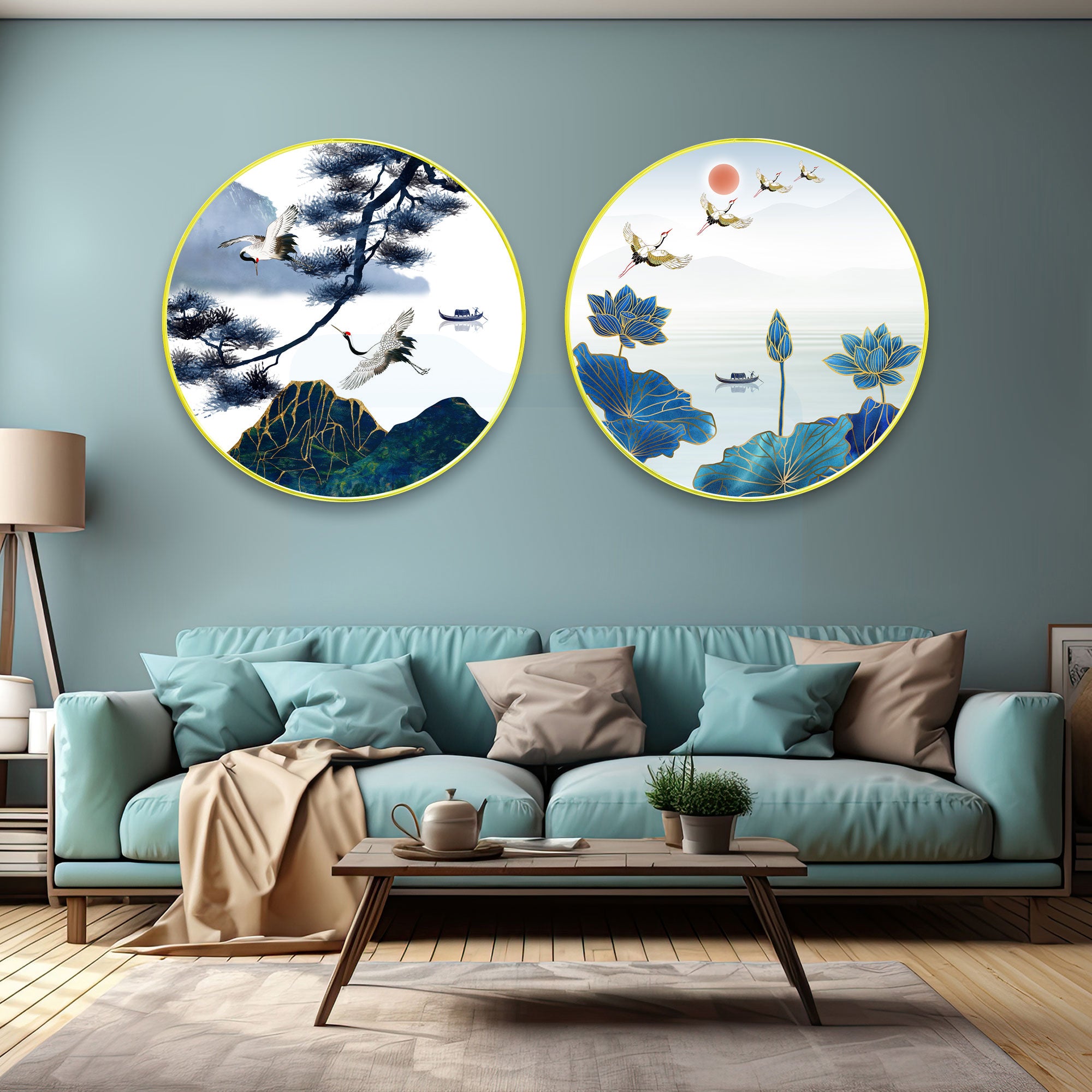 Birds Sparkle Wooden Wall Plates Set of 2 for Home Decoration Art-37