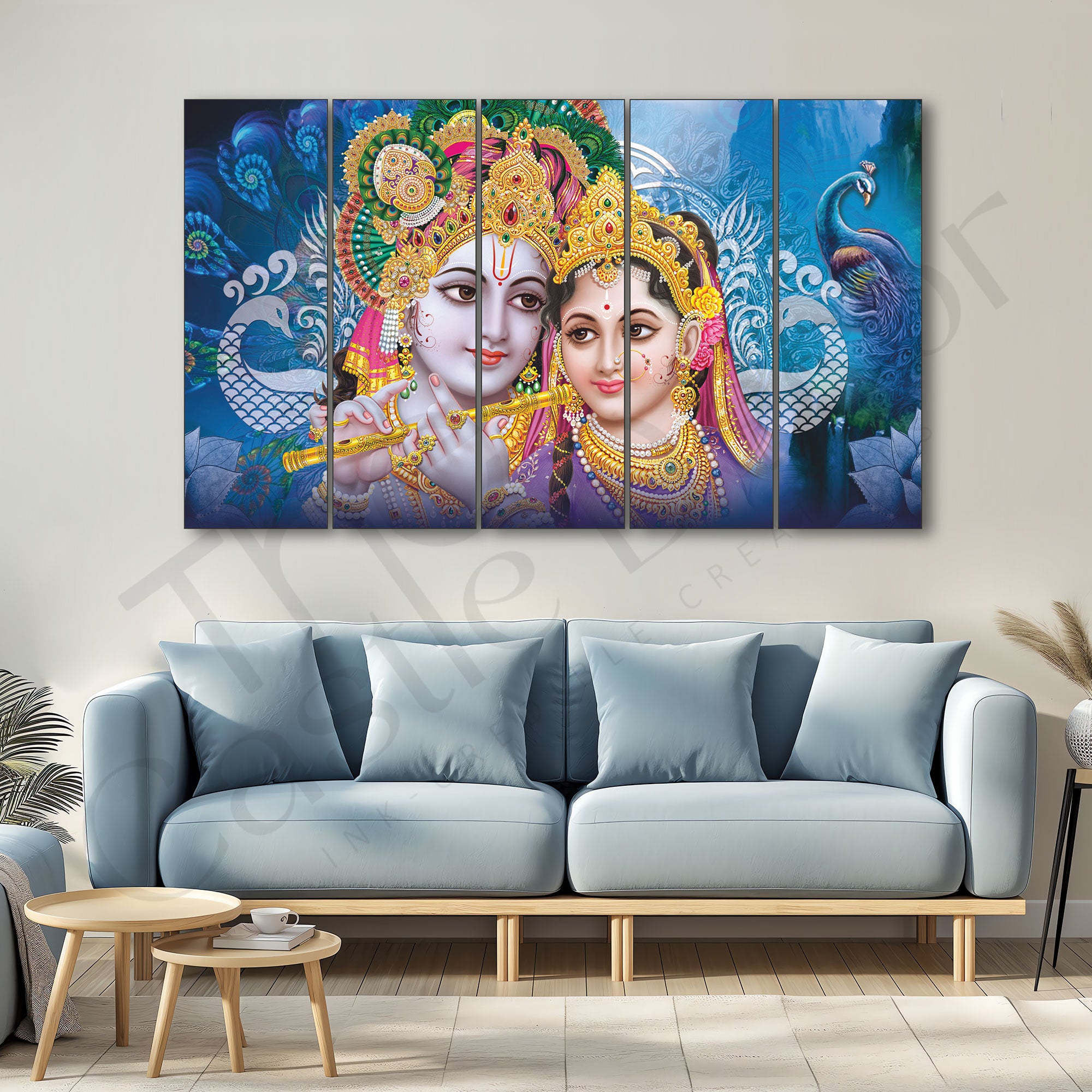 Lord Radha krishan Set of 5 Big Size Multiple Frames Wall Art Painting for living room,Bedroom,Drawing room,Hotels-Wooden Framed-Digital Painting