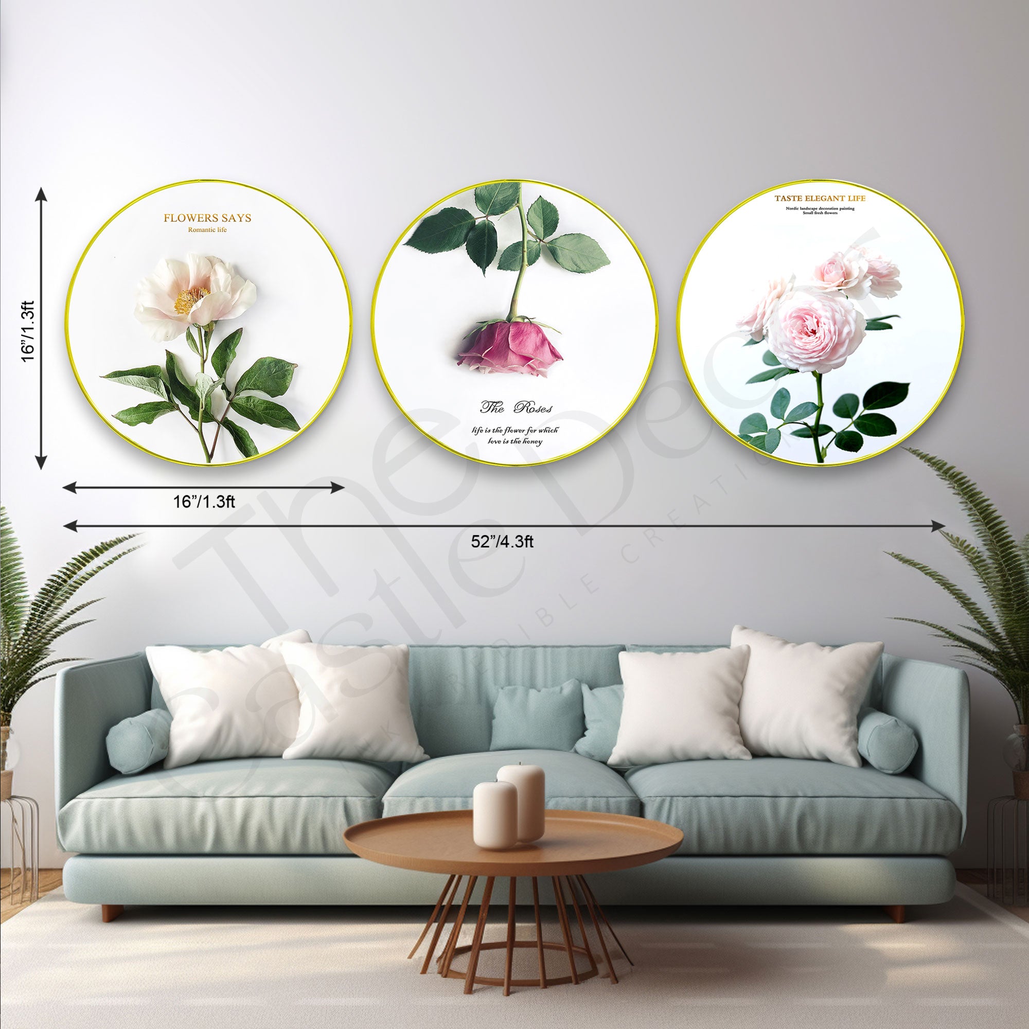 Flowers Sparkle Wooden Wall Plates Set of 3 for Home Decoration Art-56