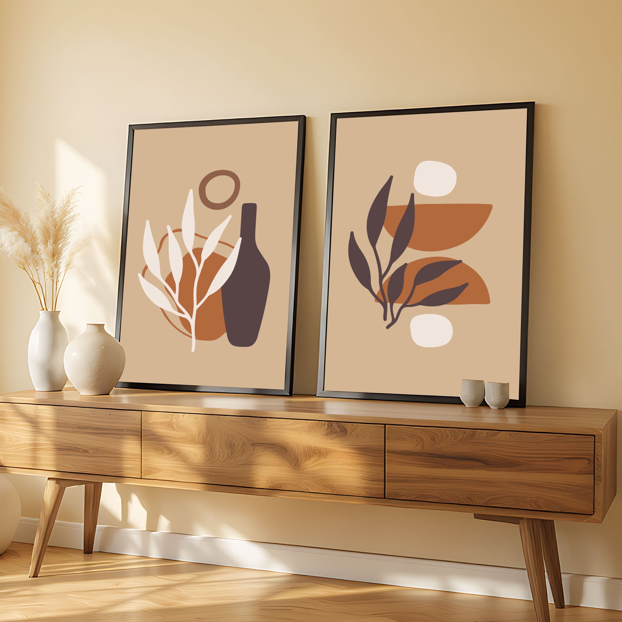 The Castle Decor Boho Wall Art for Living Room Big Size | Framed Abstract Botanical Paintings for Living Room & Bedroom | Modern Home Decoration & Perfect Gifting Option | Set of 2 (11×17 Inch Each)11