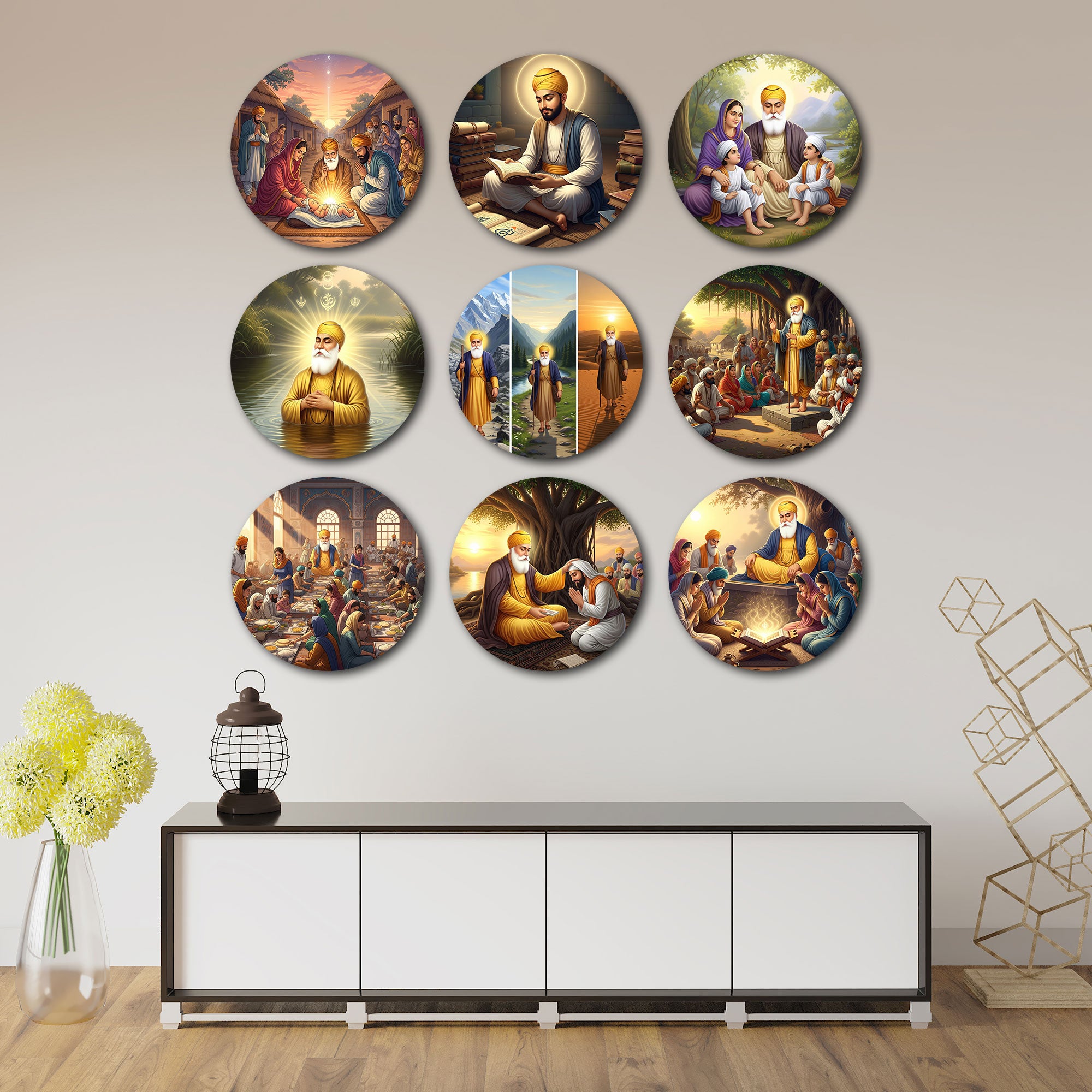 The Eternal Grace Guru Nanak Dev Ji Wall Plates Set of 9