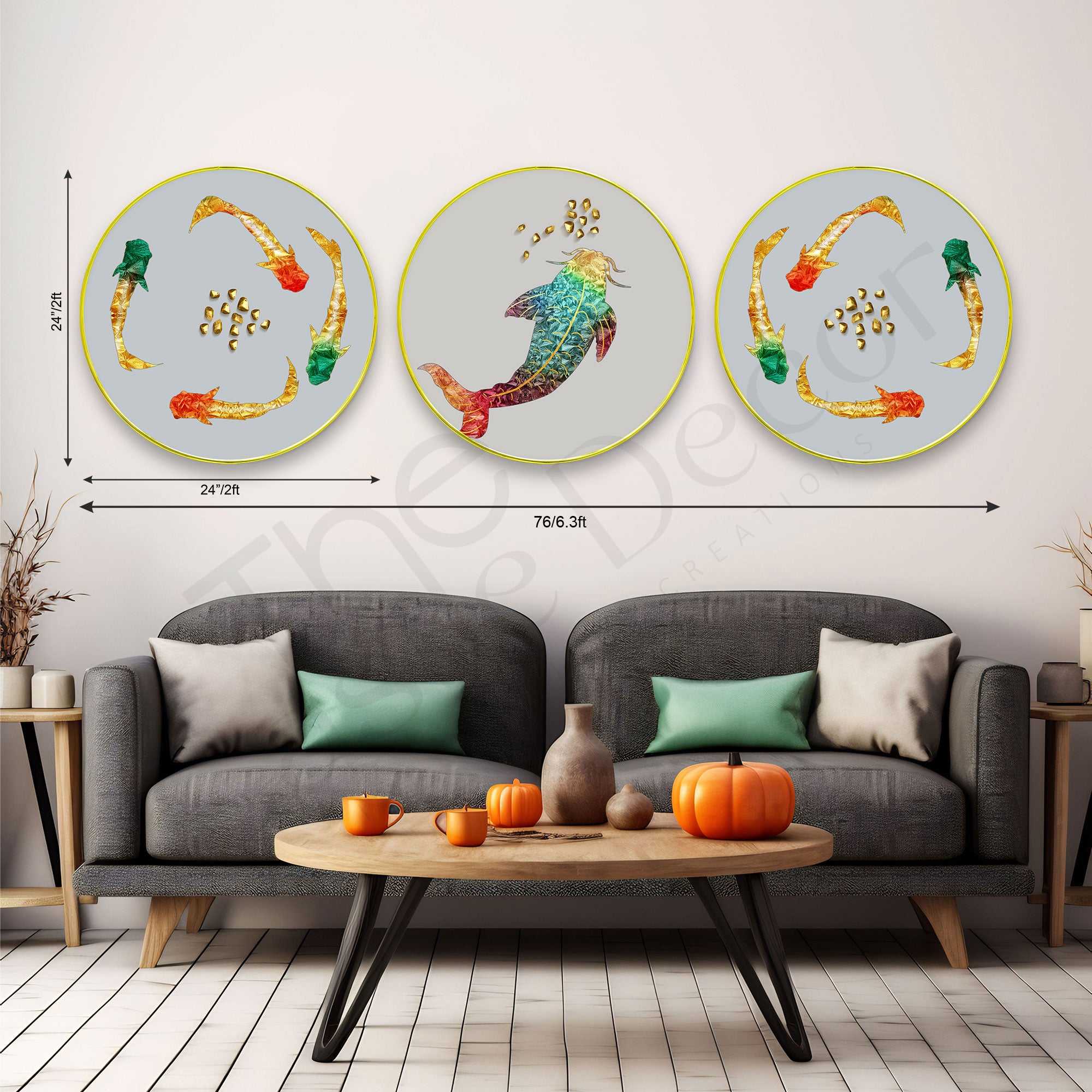 Fishes Sparkle Wooden Wall Plates Set of 3 for Home Decoration Art-49
