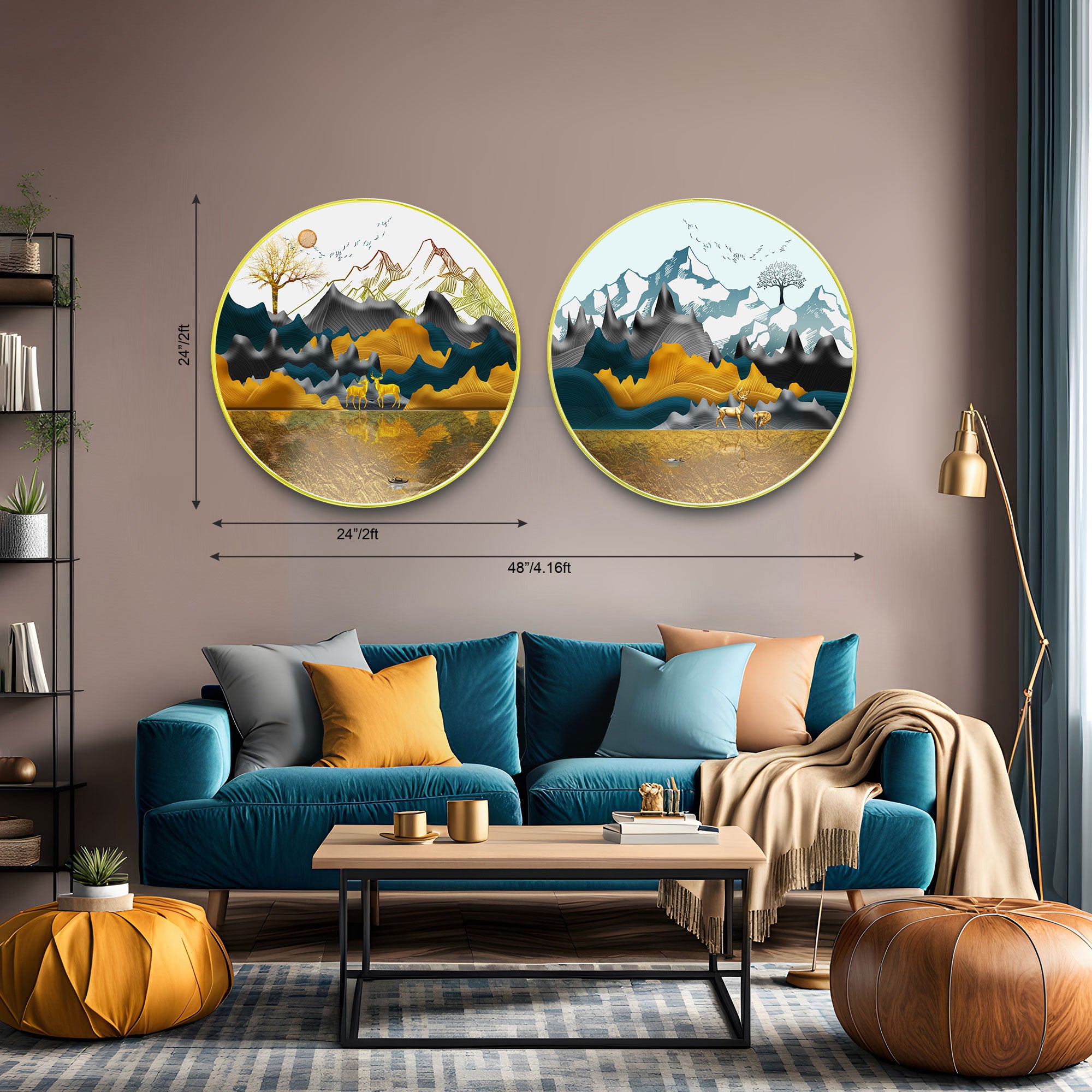 Deer Sparkle Wooden Wall Plates Set of 2 for Home Decoration Art-35