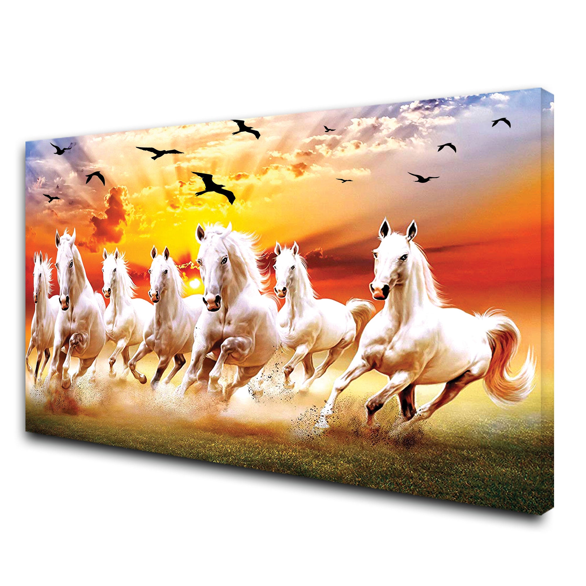 7 running horses sunrise Canvas painting Big Size Wall Art for living room,Bedroom,Drawing room,Hotels