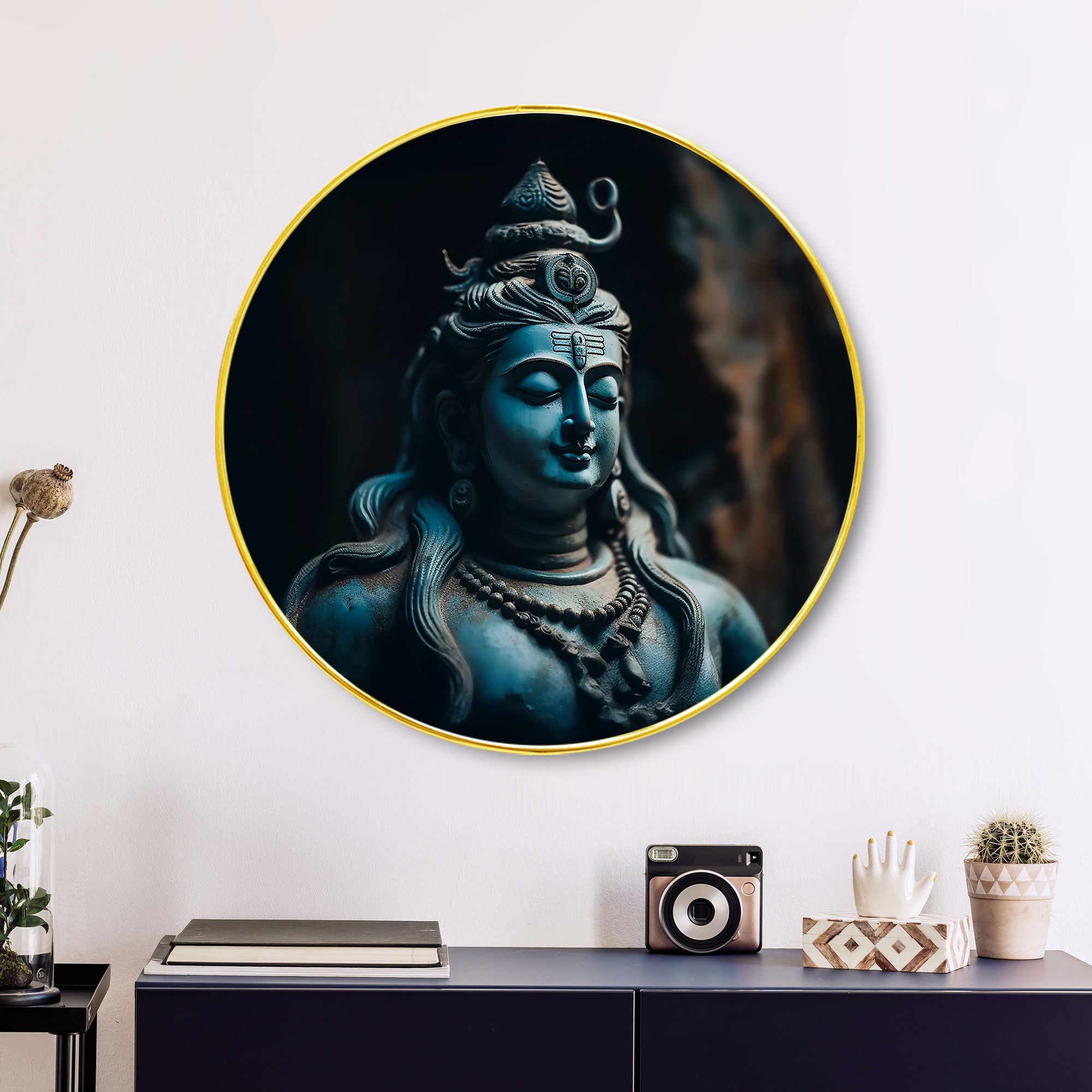 The Castle Decor Lord Shiva Ji Wall Art Painting | Round Frame Spiritual Wall Hanging for Home Decoration, Living Room, Office & Gift Purpose