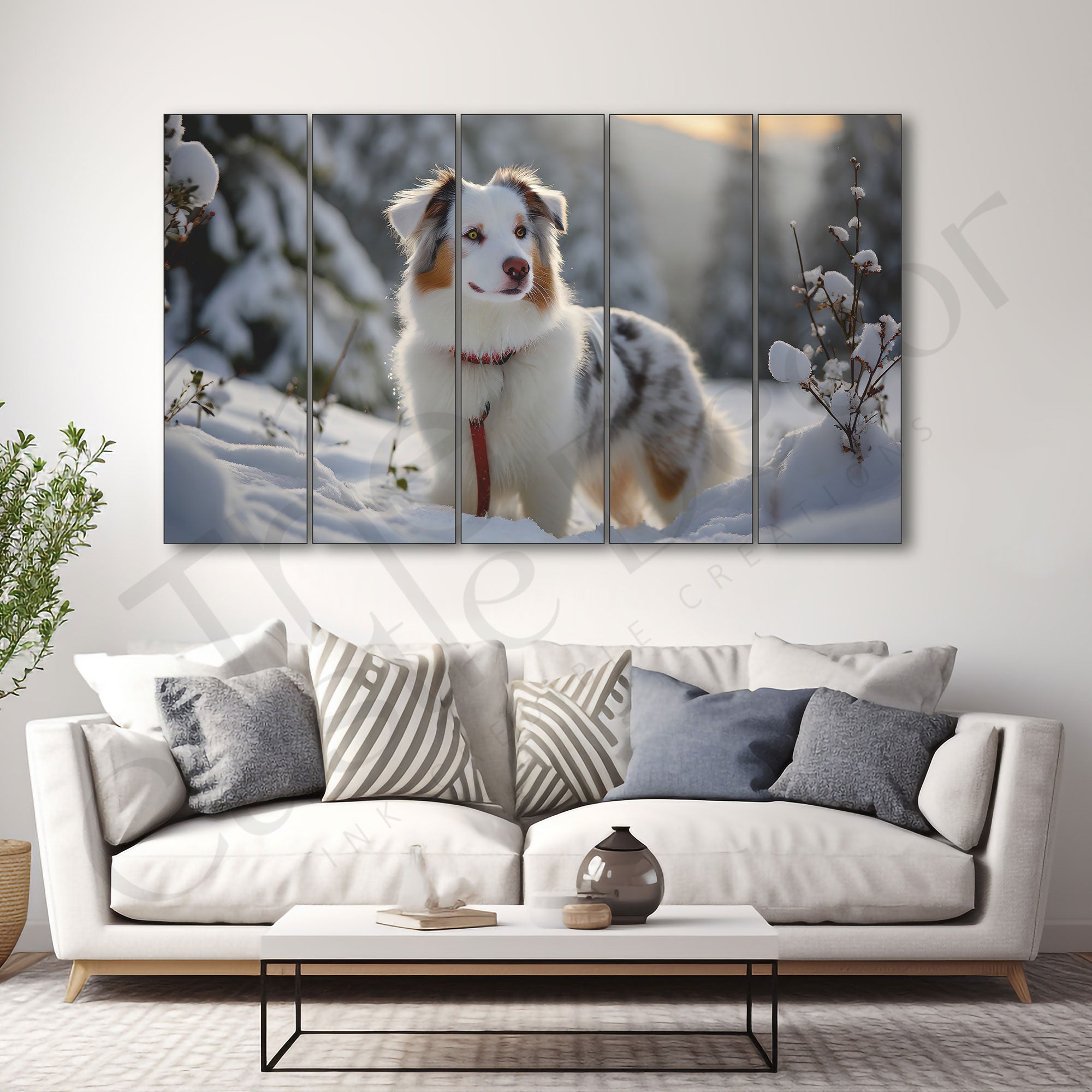 Snow Dog Painting Set of 5 for Home Decoration