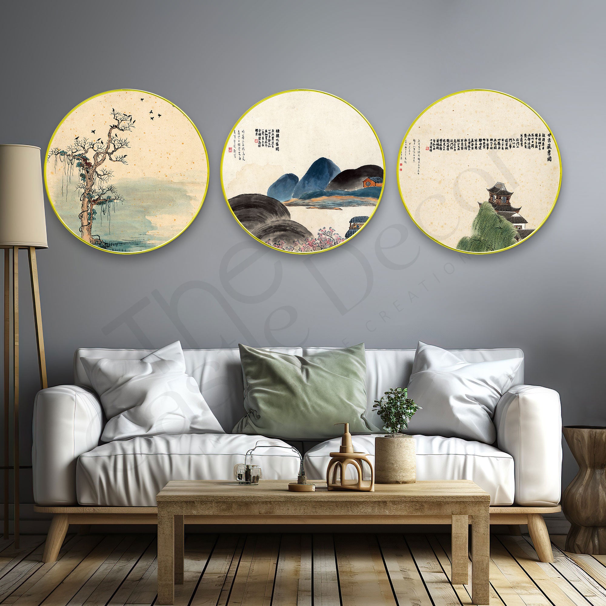 Japanese Sparkle Wooden Wall Plates Set of 3 for Home Decoration Art-63