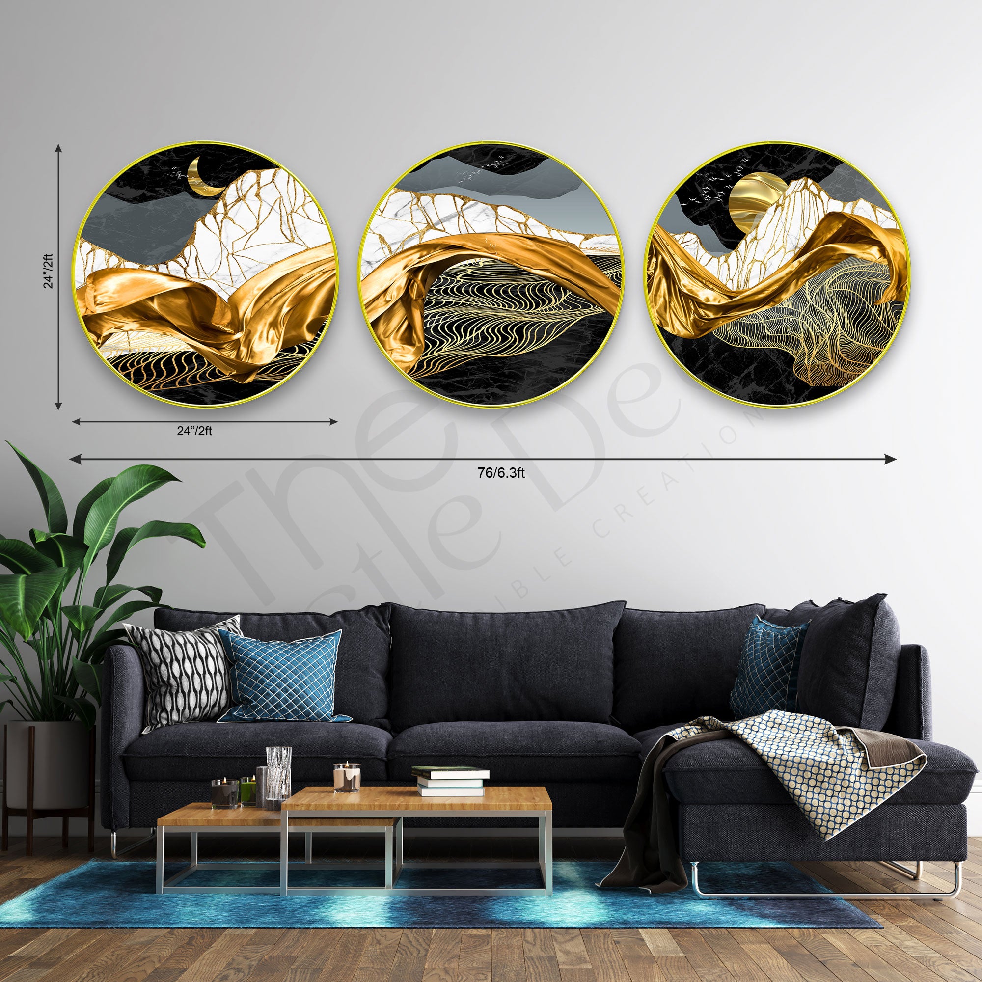 Abstract Sparkle Wooden Wall Plates Set of 3 for Home Decoration Art-65