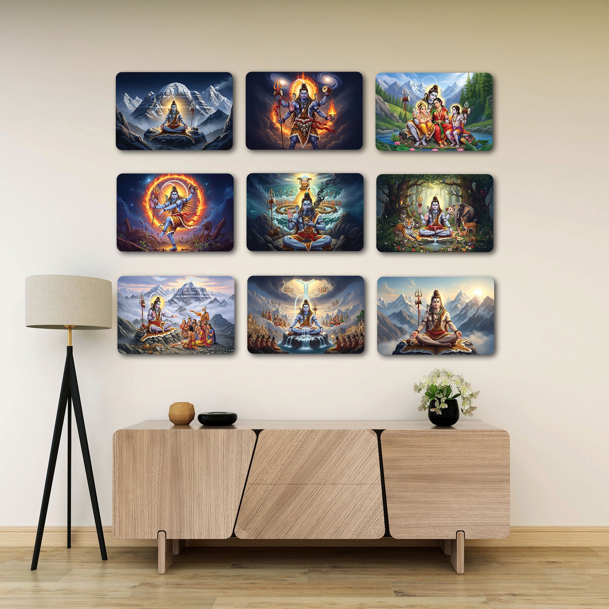 Lord Shiva Round Wall Art - Set of 9 Spiritual Decorative Panels for Home & Office