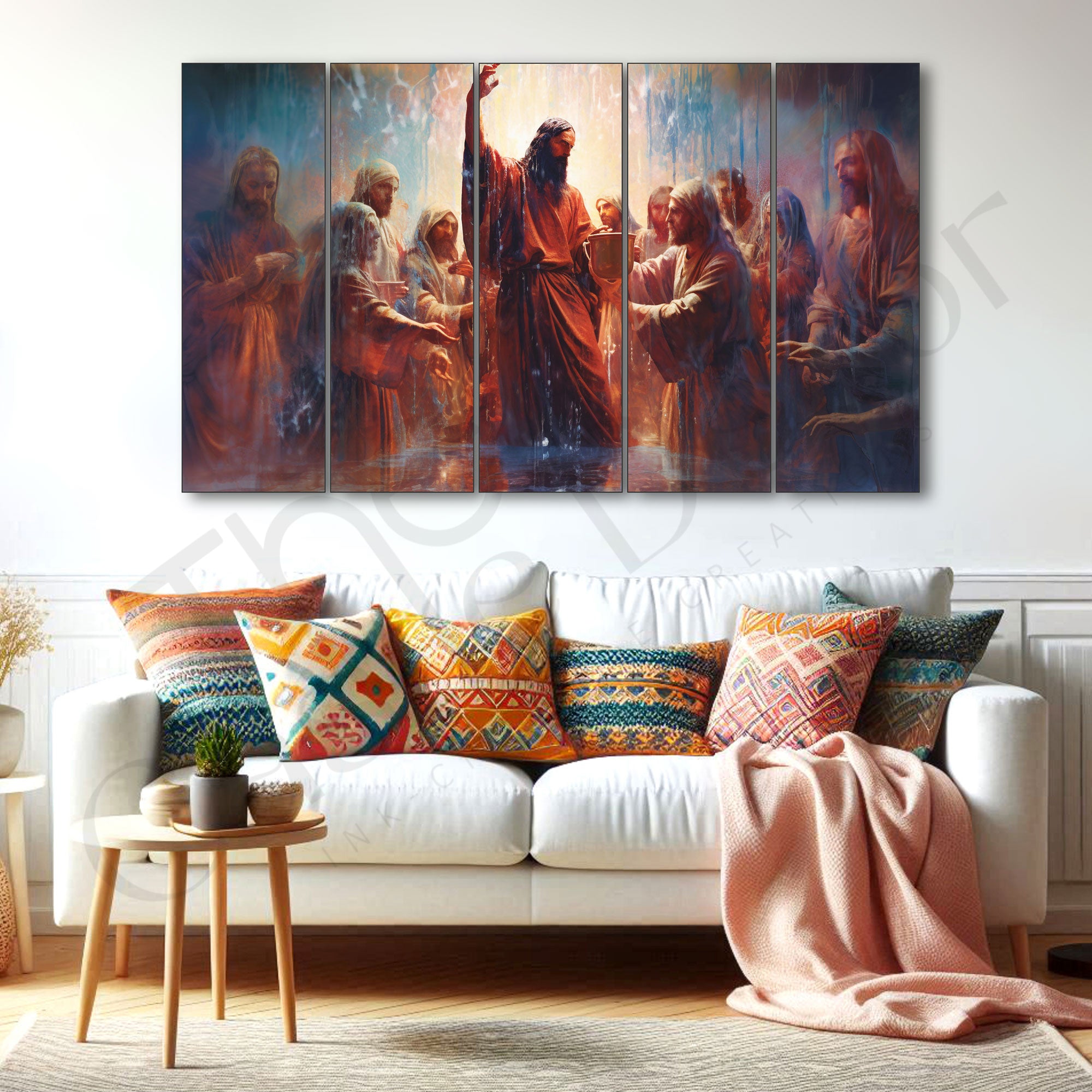 Jesus christ wine supper Set of 5 Big Size Multiple Frames Wall Art Painting for living room,Bedroom,Drawing room,Hotels-Wooden Framed-Digital Painting