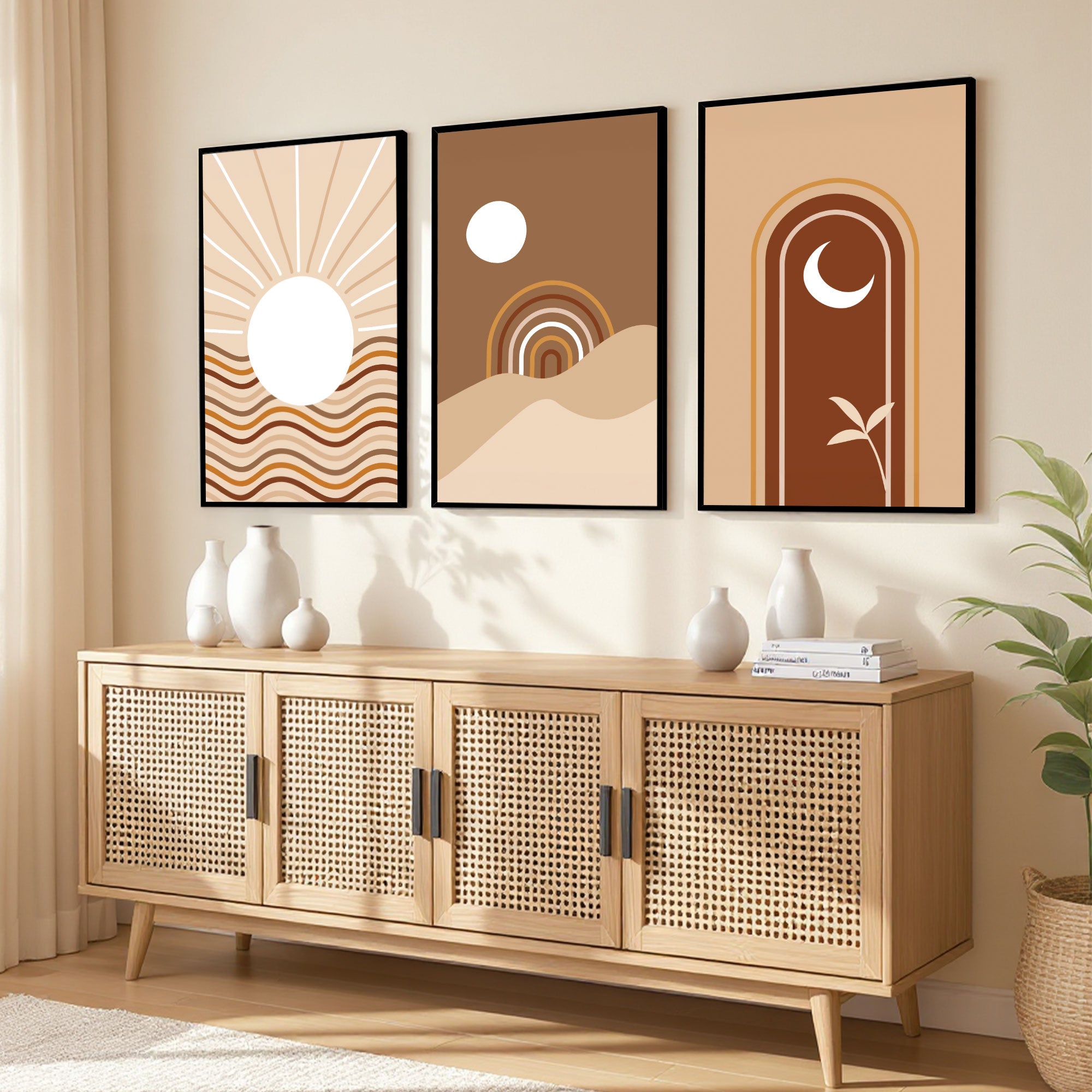 The Castle Decor Boho Wall Art for Living Room Big Size | Framed Abstract Botanical Paintings for Living Room & Bedroom | Modern Home Decoration & Perfect Gifting Option | Set of 3 (11×17 Inch Each) – 5