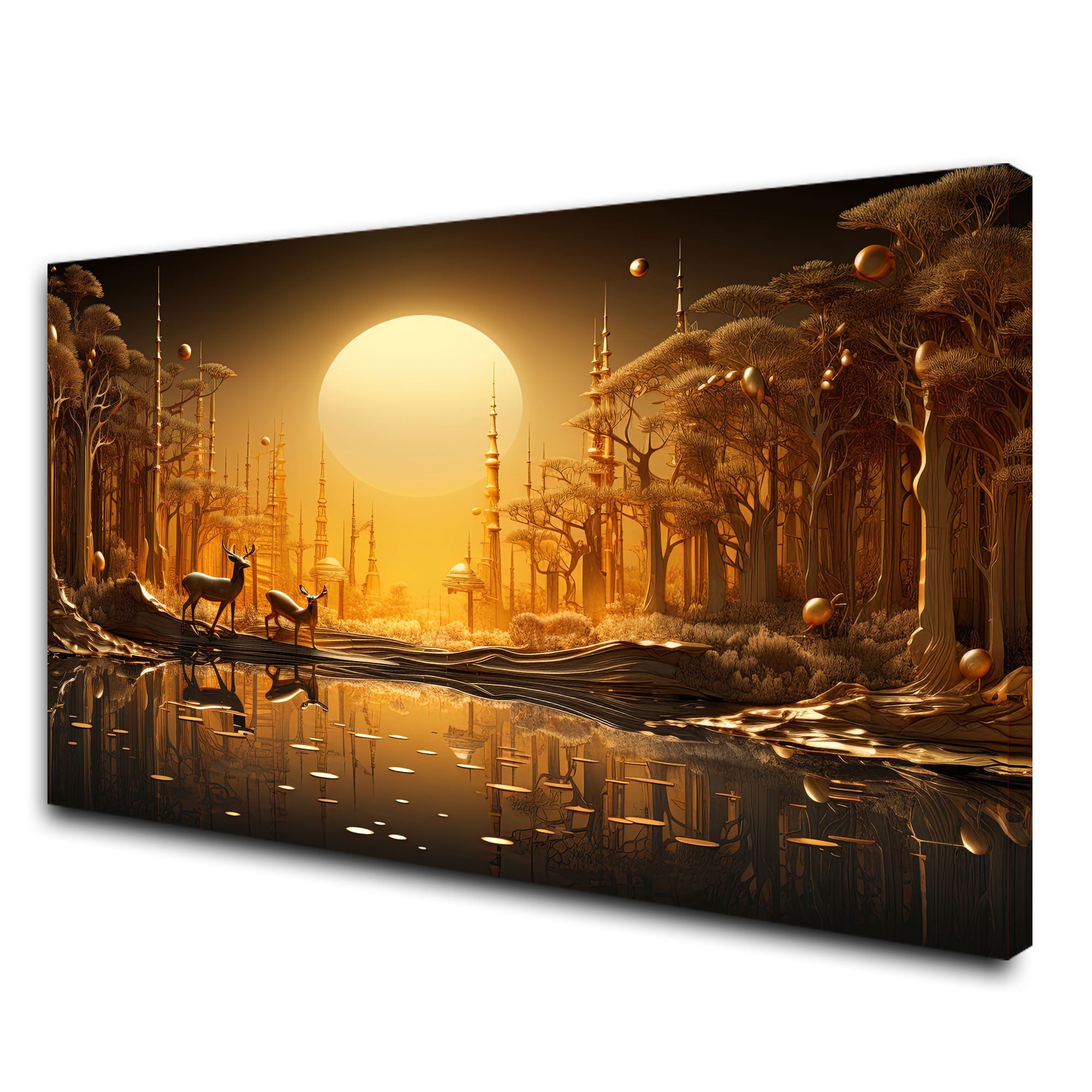 Golden deer Canvas painting with frame Big Size Wall Art for living room,Bedroom,Drawing room,Hotels