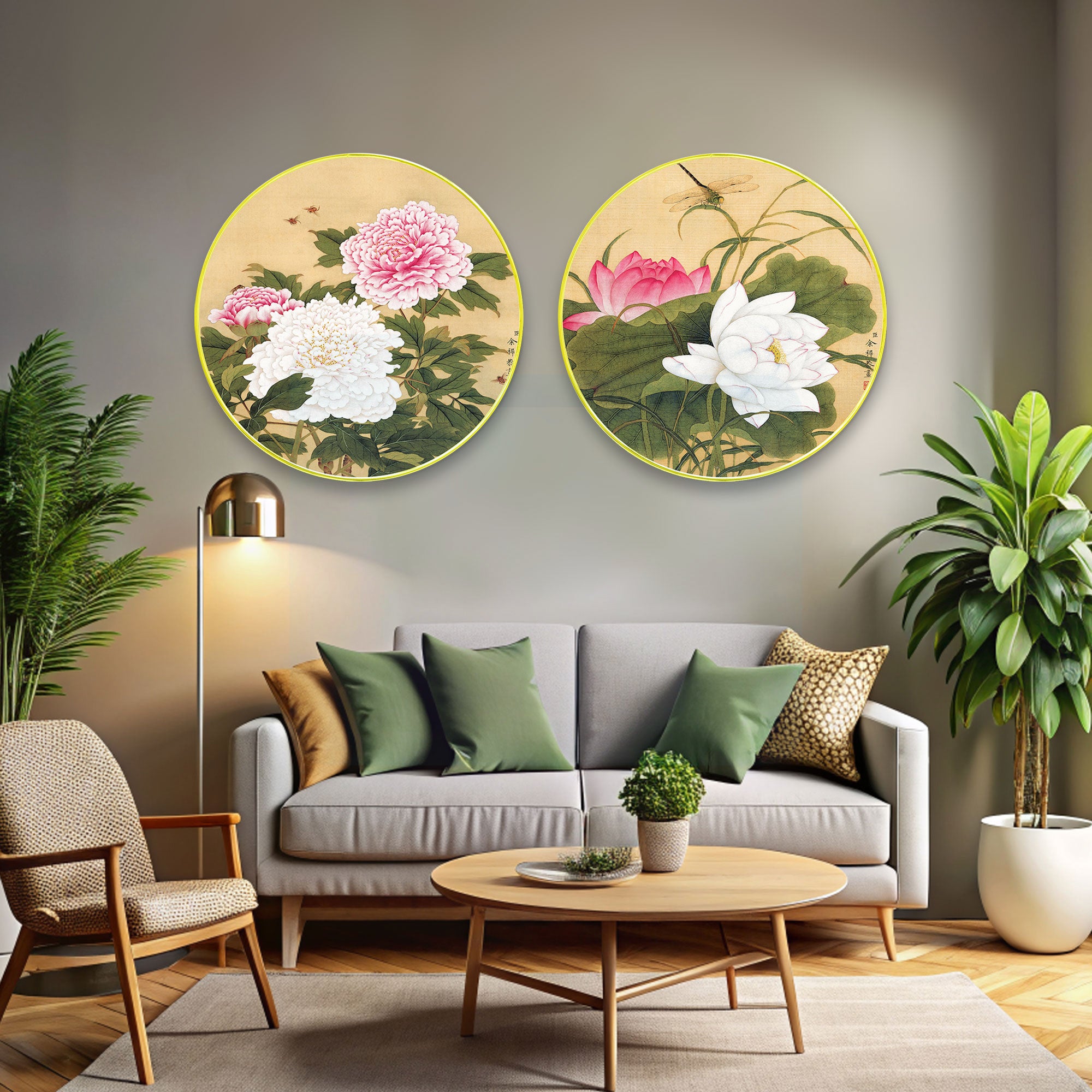 Flowers Sparkle Wooden Wall Plates Set of 2 for Home Decoration Art-40