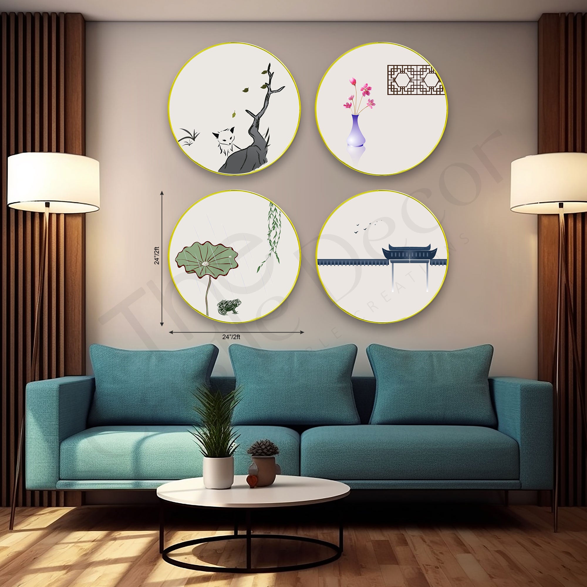 Abstract Sparkle Wooden Wall Plates Set of 4 for Home Decoration Art-72