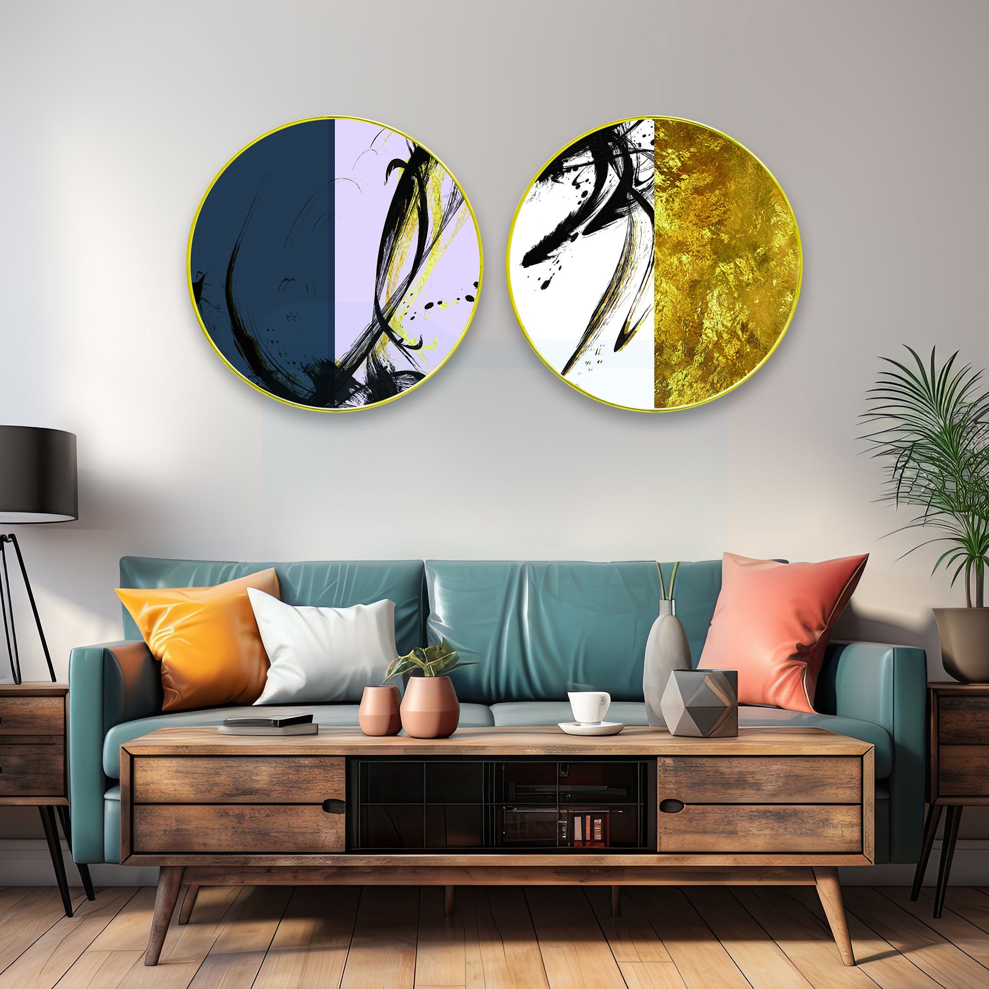 Abstract Sparkle Wooden Wall Plates Set of 2 for Home Decoration Art-48