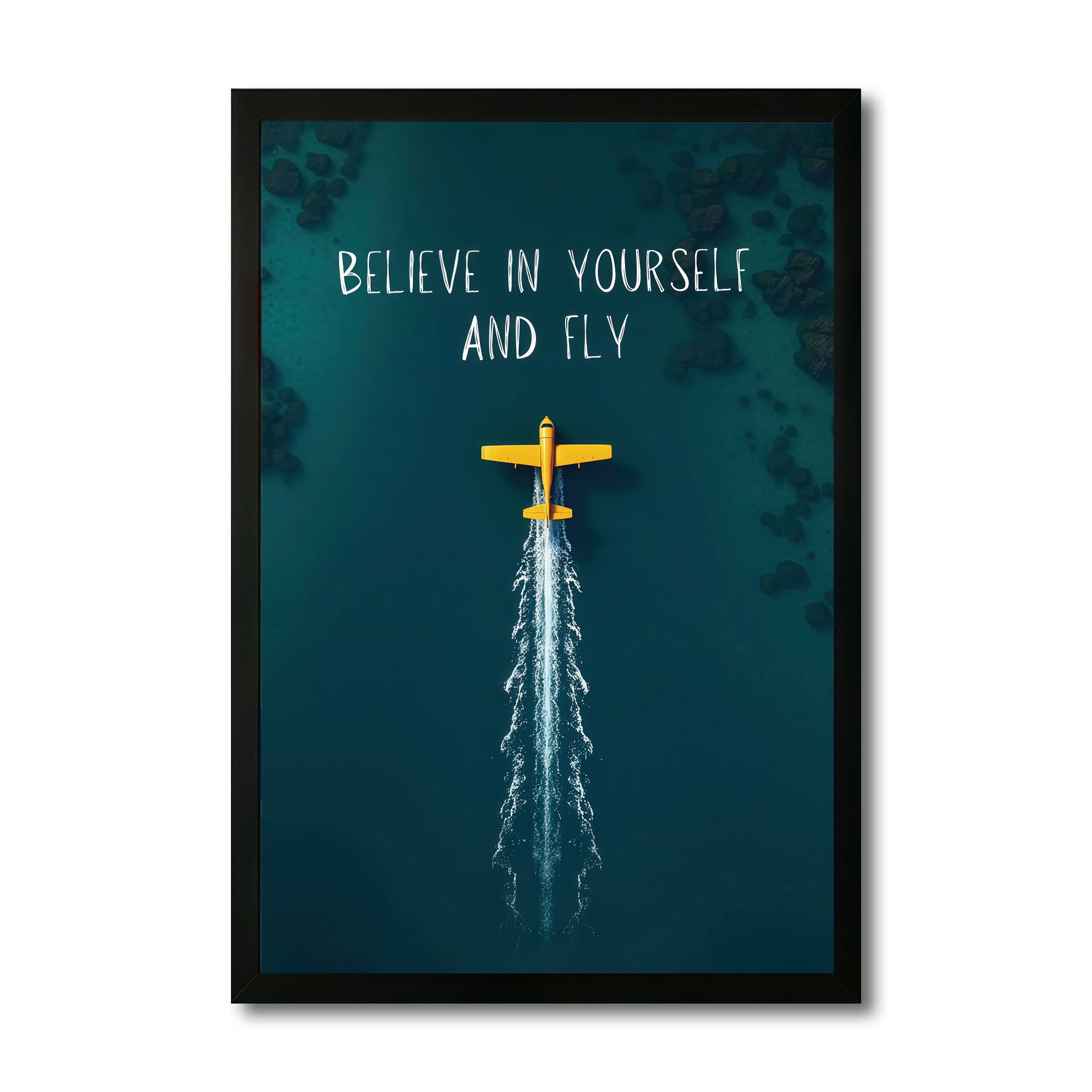 The Castle Decor Believe in Yourself Wall Art Frame | Motivational Quote Poster with Airplane Design for Office, Bedroom & Study Room Decor