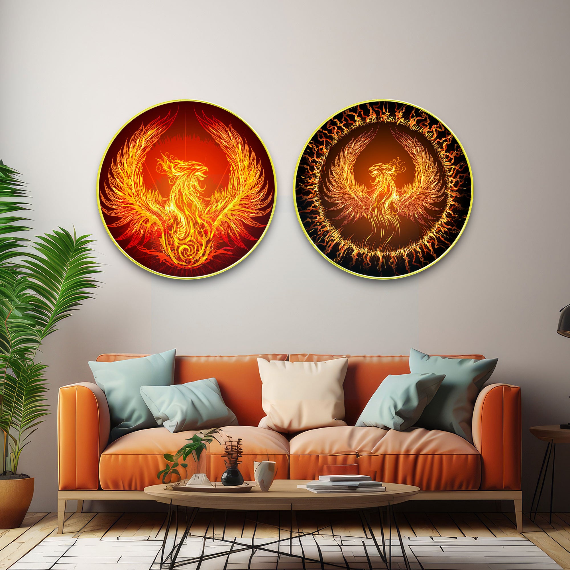 Abstract Sparkle Wooden Wall Plates Set of 2 for Home Decoration Art-36