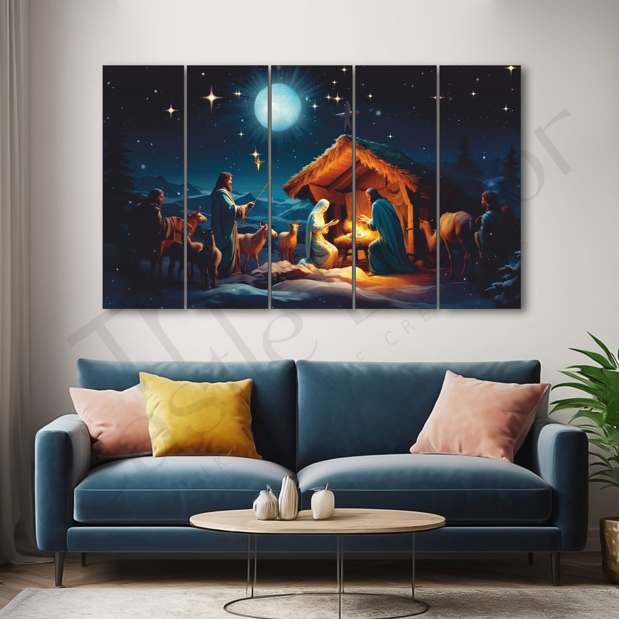 Jesus Baby Birth Painting Set of 5 for Home Decoration 27x48"