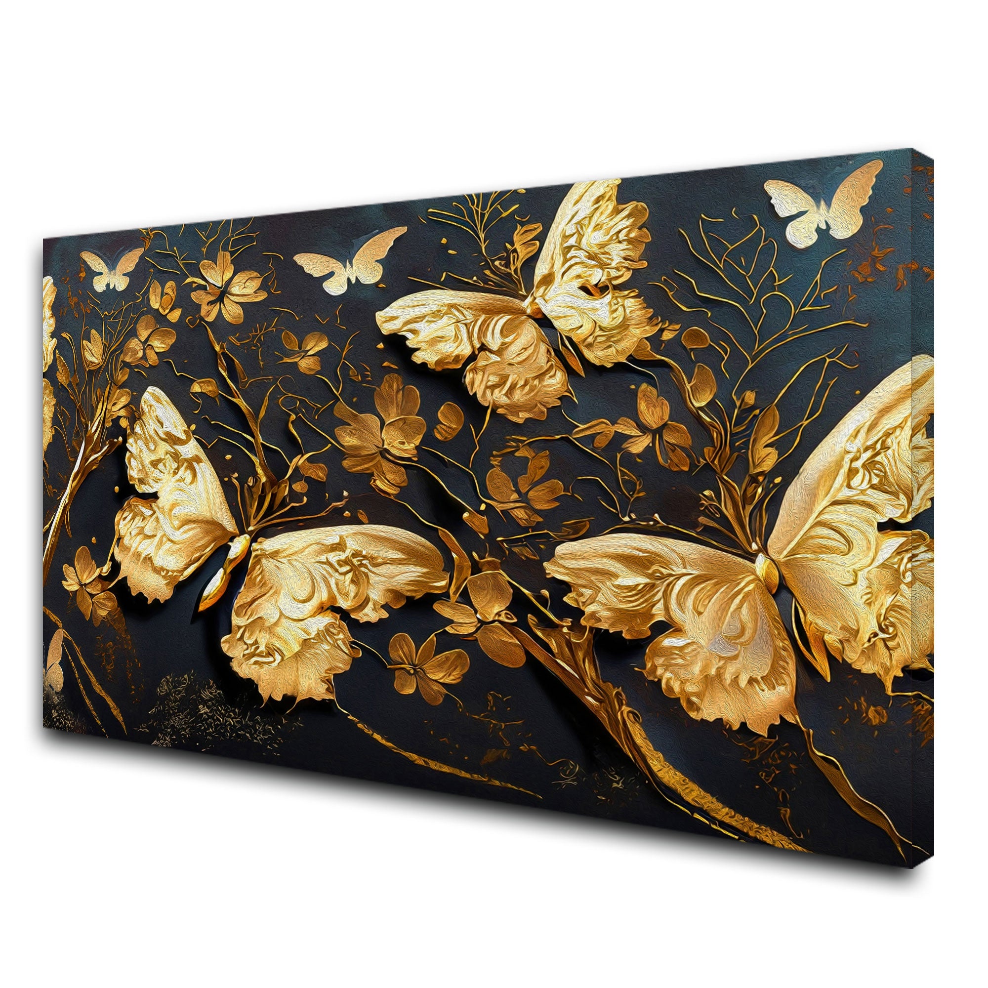 Golden butterflies Canvas painting with frame Big Size Wall Art for living room,Bedroom,Drawing room,Hotels