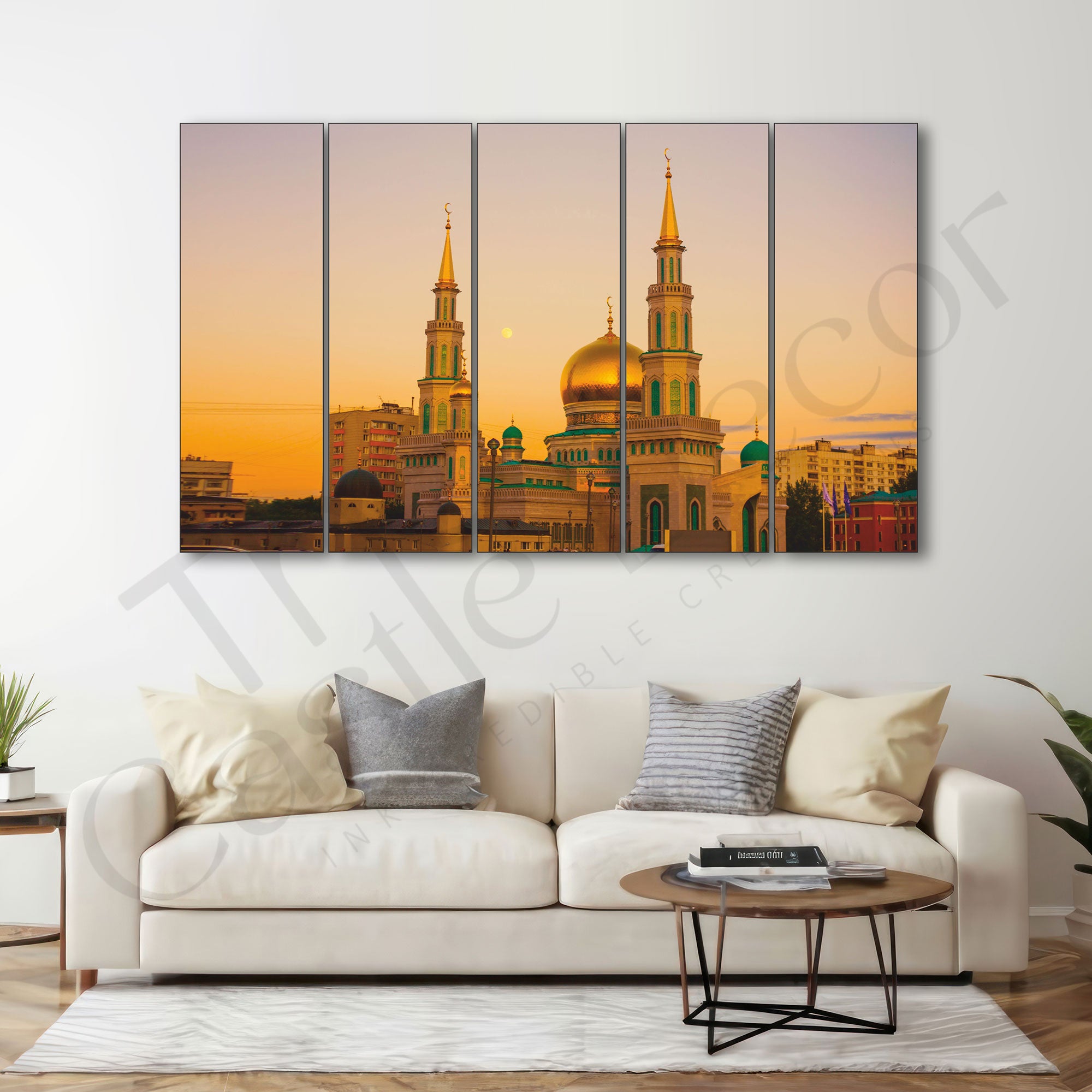 The Moscow Cathedral Mosque,Russia Set of 5 Big Size Multiple Frames Wall Art Painting for living room,Bedroom,Drawing room,Hotels-Wooden Framed-Digital Painting