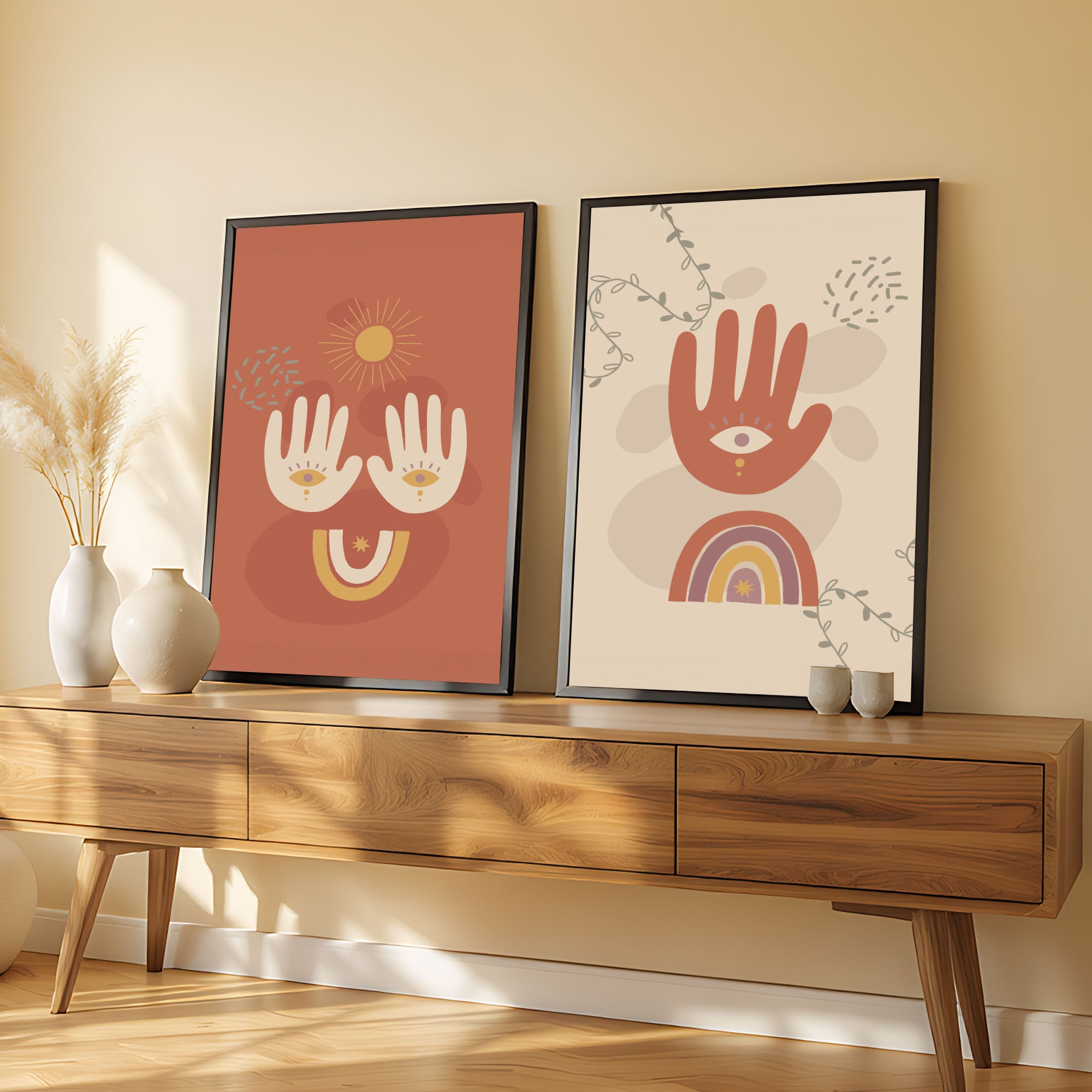 The Castle Decor Boho Wall Art for Living Room Big Size | Framed Abstract Botanical Paintings for Living Room & Bedroom | Modern Home Decoration & Perfect Gifting Option | Set of 2 (11×17 Inch Each)2