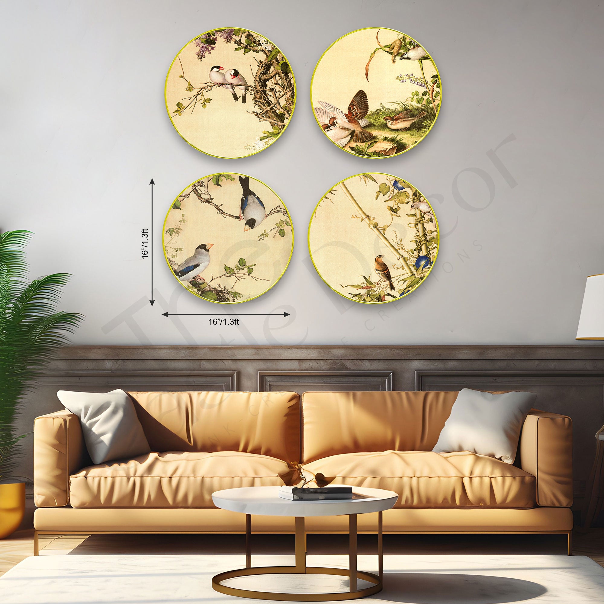 Birds Sparkle Wooden Wall Plates Set of 4 for Home Decoration Art-73