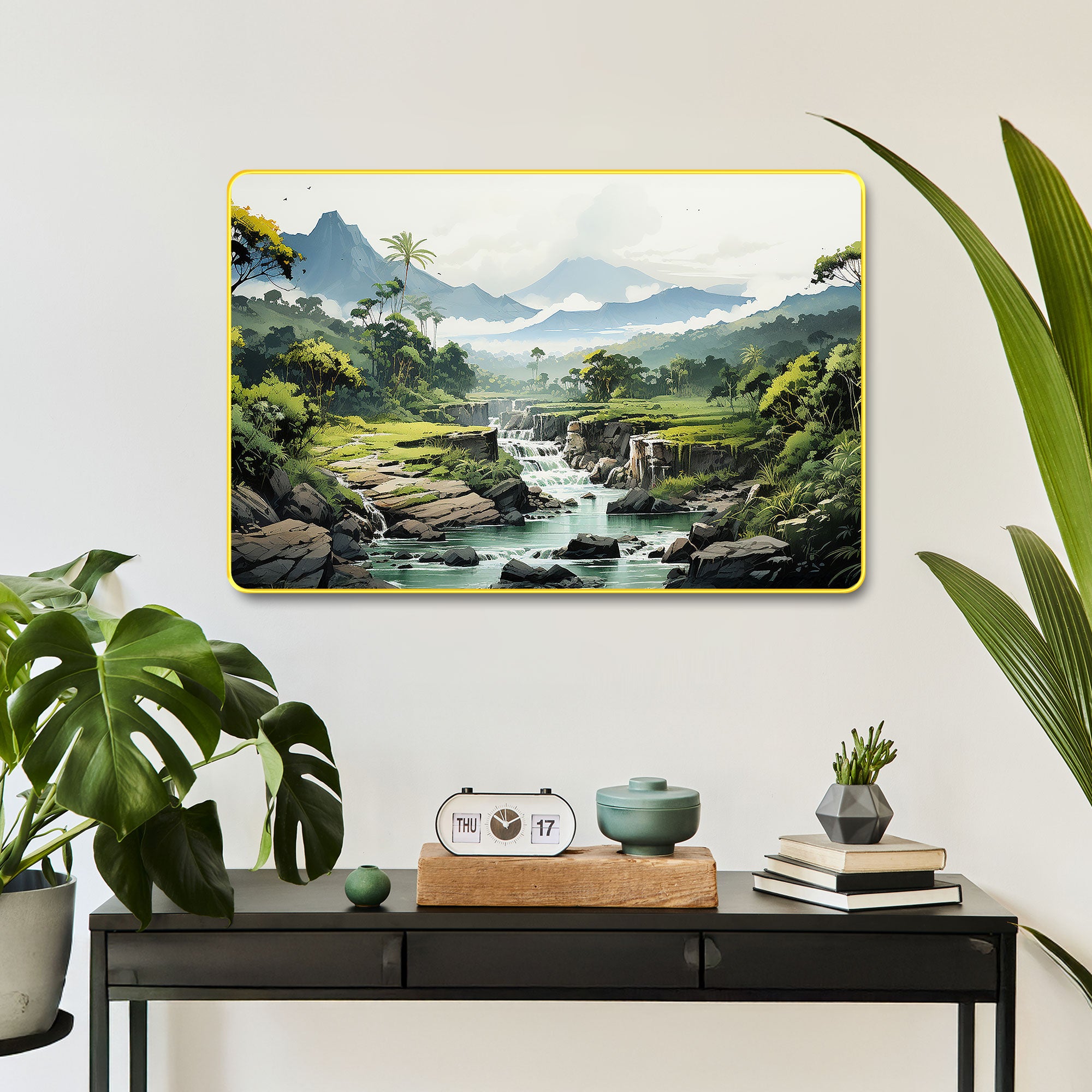 The Castle Decor Nature Waterfall Round Wall Art | Vastu Positive Energy Painting for Home, Hotel & Gift Decoration