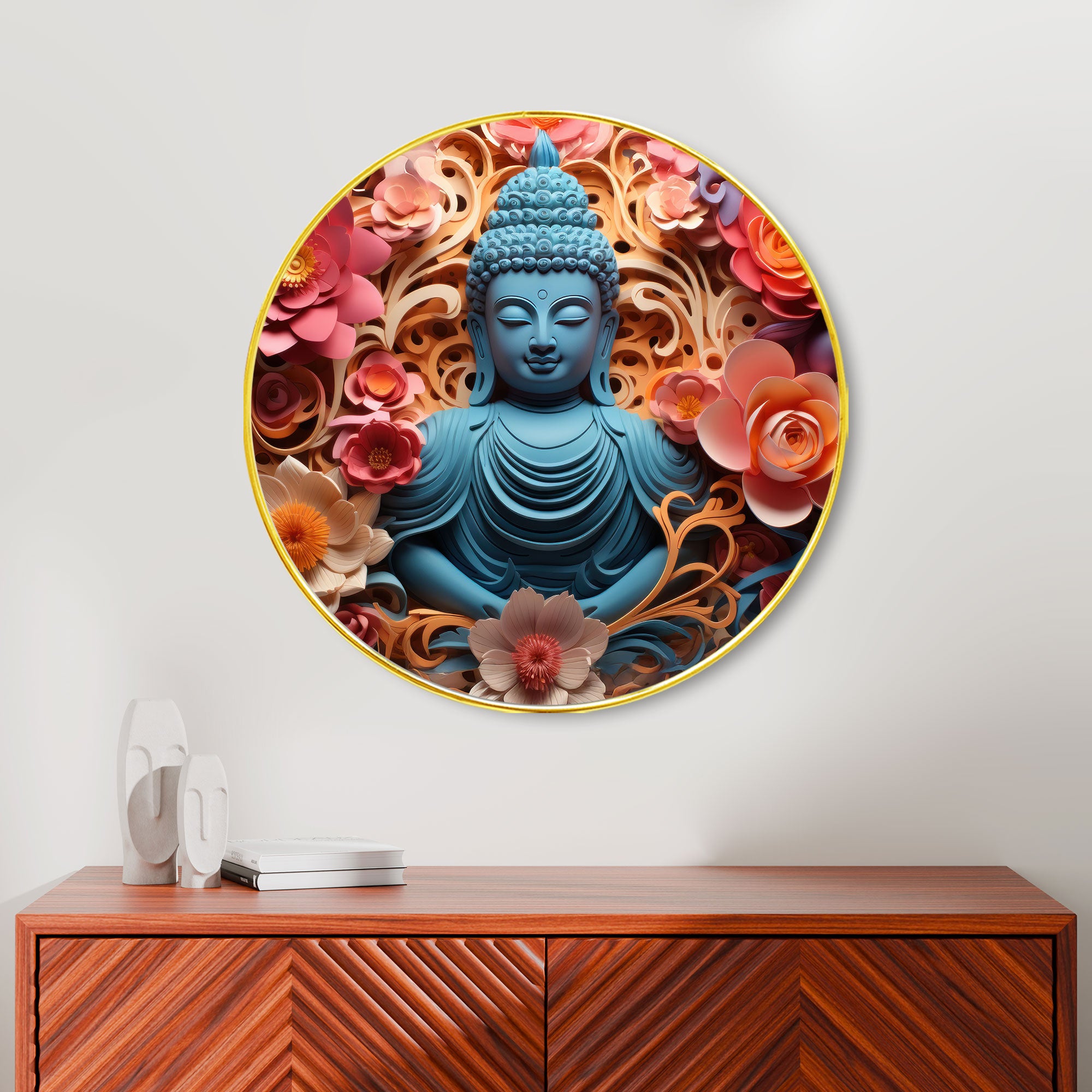 The Castle Decor Buddha Meditation Wall Hanging | Peaceful Golden Frame Artwork for Home, Living Room, Bedroom & Gift Décor