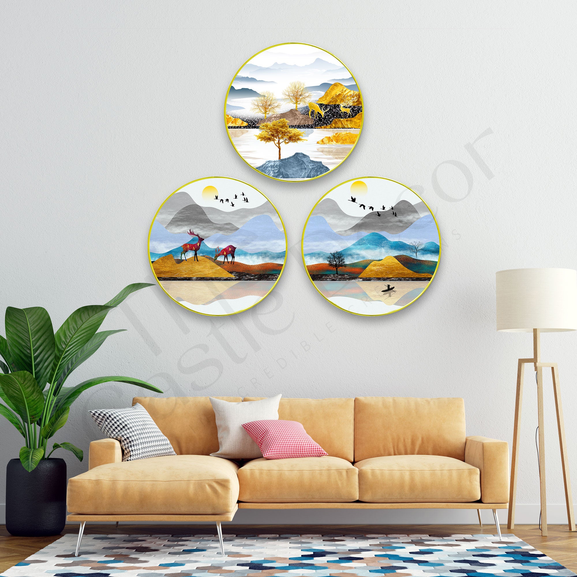 Deer Sparkle Wooden Wall Plates Set of 3 for Home Decoration Art-67