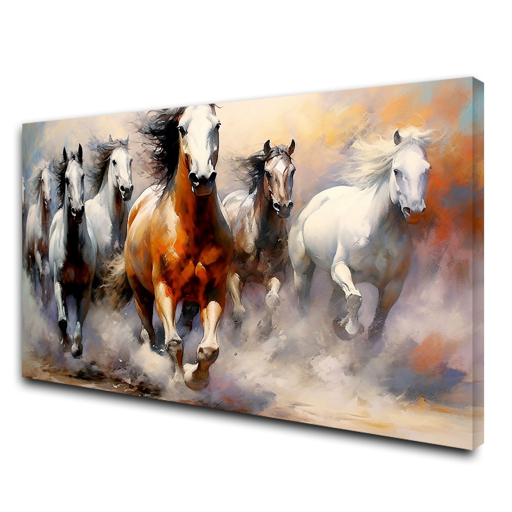7 running horses vaastu Canvas painting Big Size Wall Art for living room,Bedroom,Drawing room,Hotels