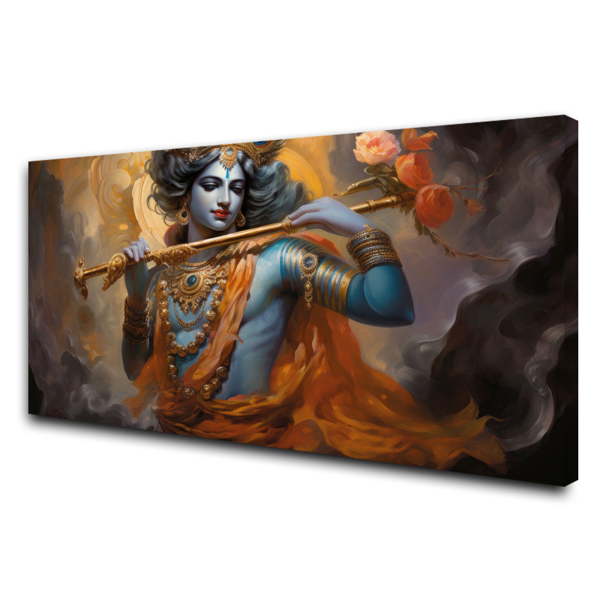 Beautiful krishna Canvas painting with frame Big Size Wall Art for living room,Bedroom,Drawing room,Hotels