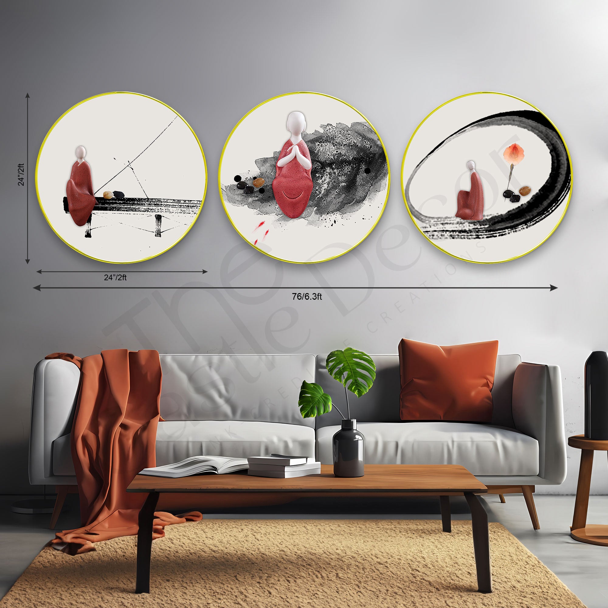 Abstract Sparkle Wooden Wall Plates Set of 3 for Home Decoration Art-50