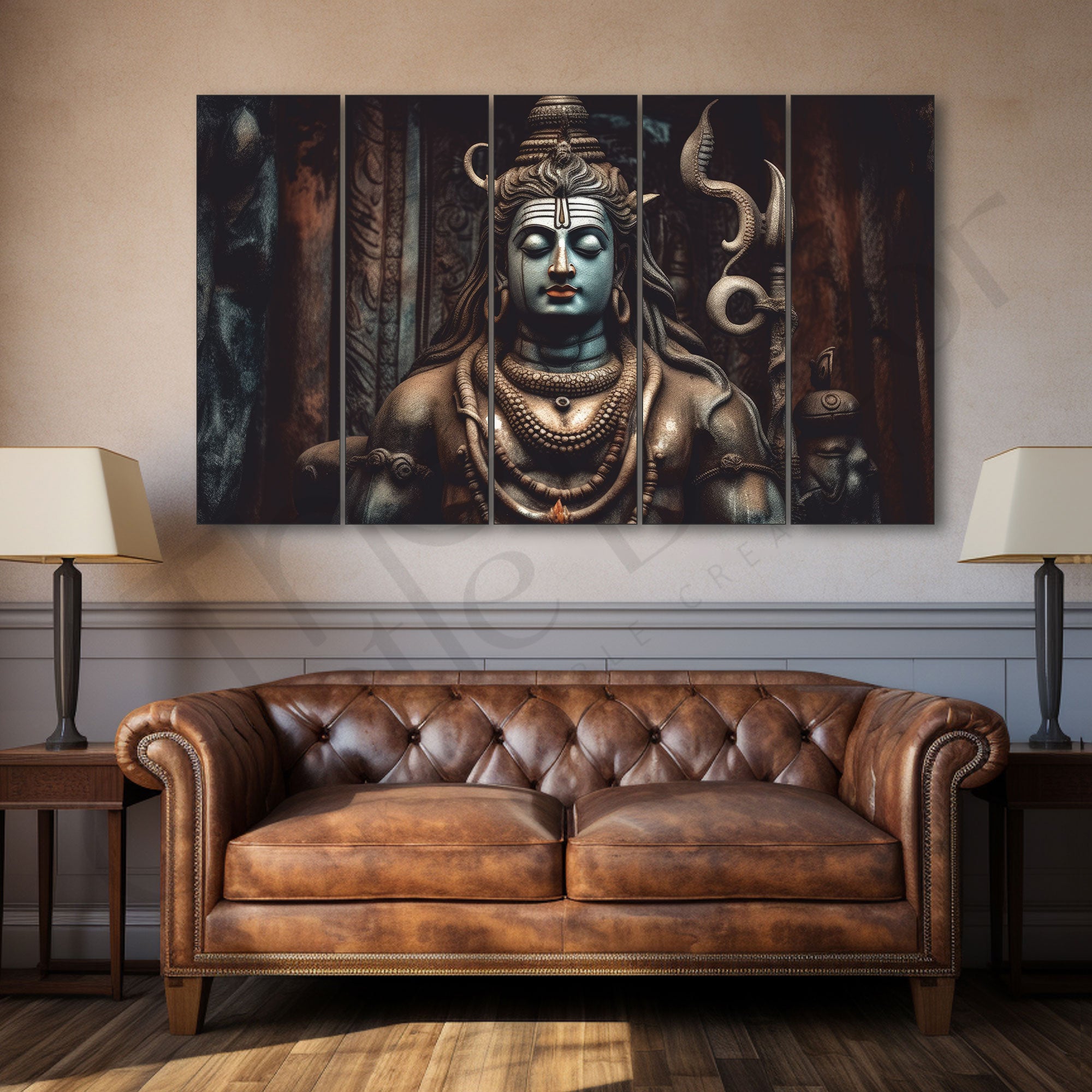 Shiva Mahadev Set of 5 Big Size Multiple Frames Wall Art Painting for living room,Bedroom,Drawing room,Hotels-Wooden Framed-Digital Painting