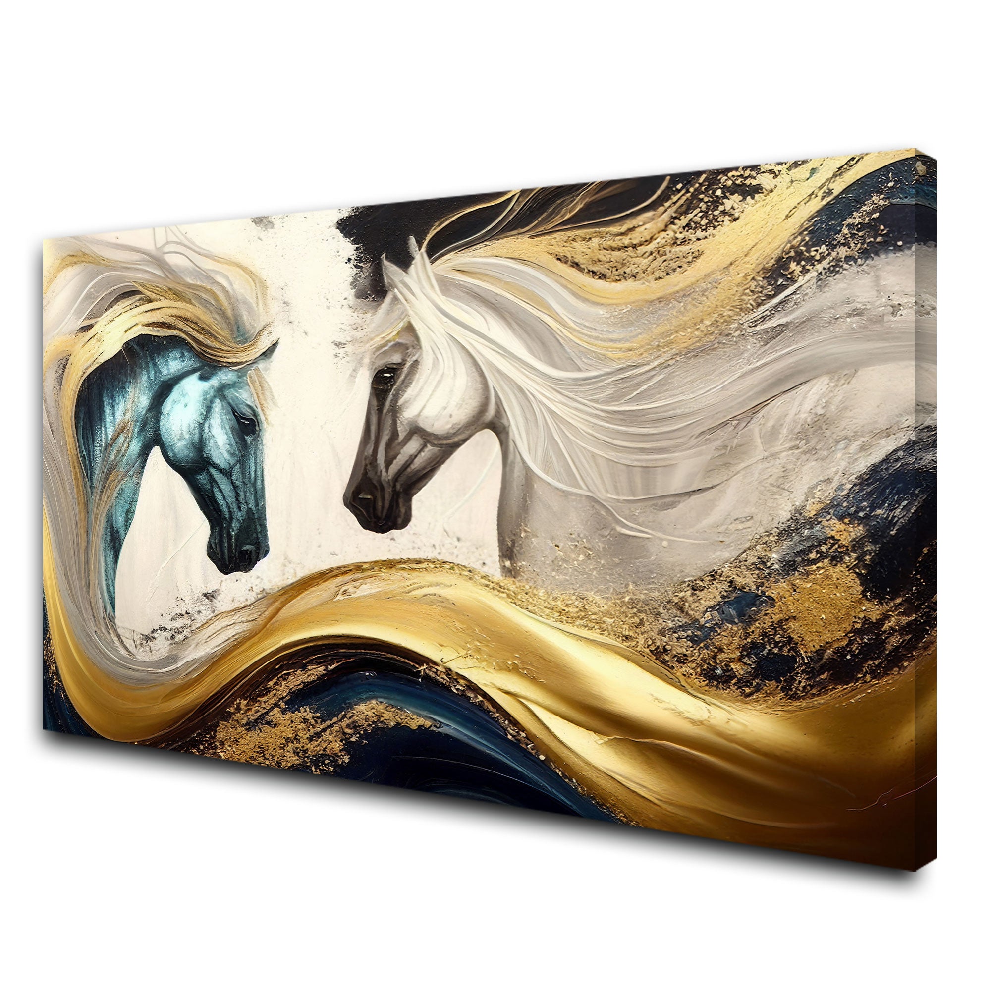 Modern horses Canvas painting with frame Big Size Wall Art for living room,Bedroom,Drawing room,Hotels-Wooden FramedDigital Painting
