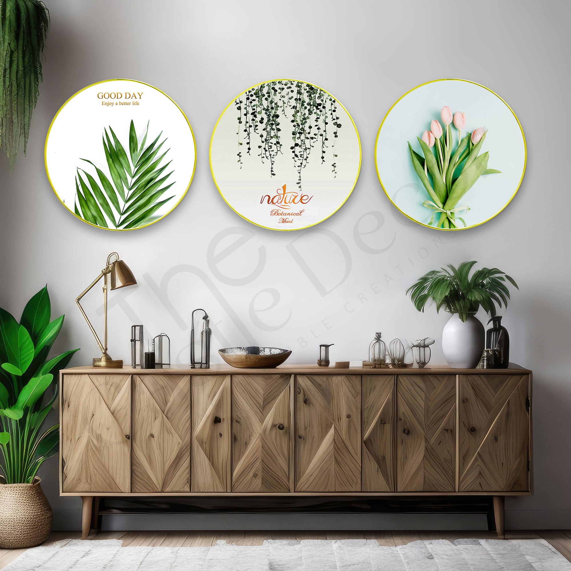 Flowers Sparkle Wooden Wall Plates Set of 3 for Home Decoration Art-57