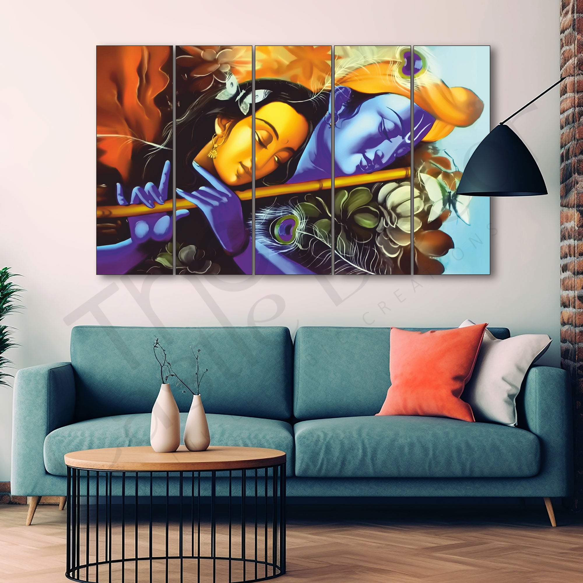 Radha krishan Set of 5 Big Size Multiple Frames Wall Art Painting for living room,Bedroom,Drawing room,Hotels-Wooden Framed-Digital Painting