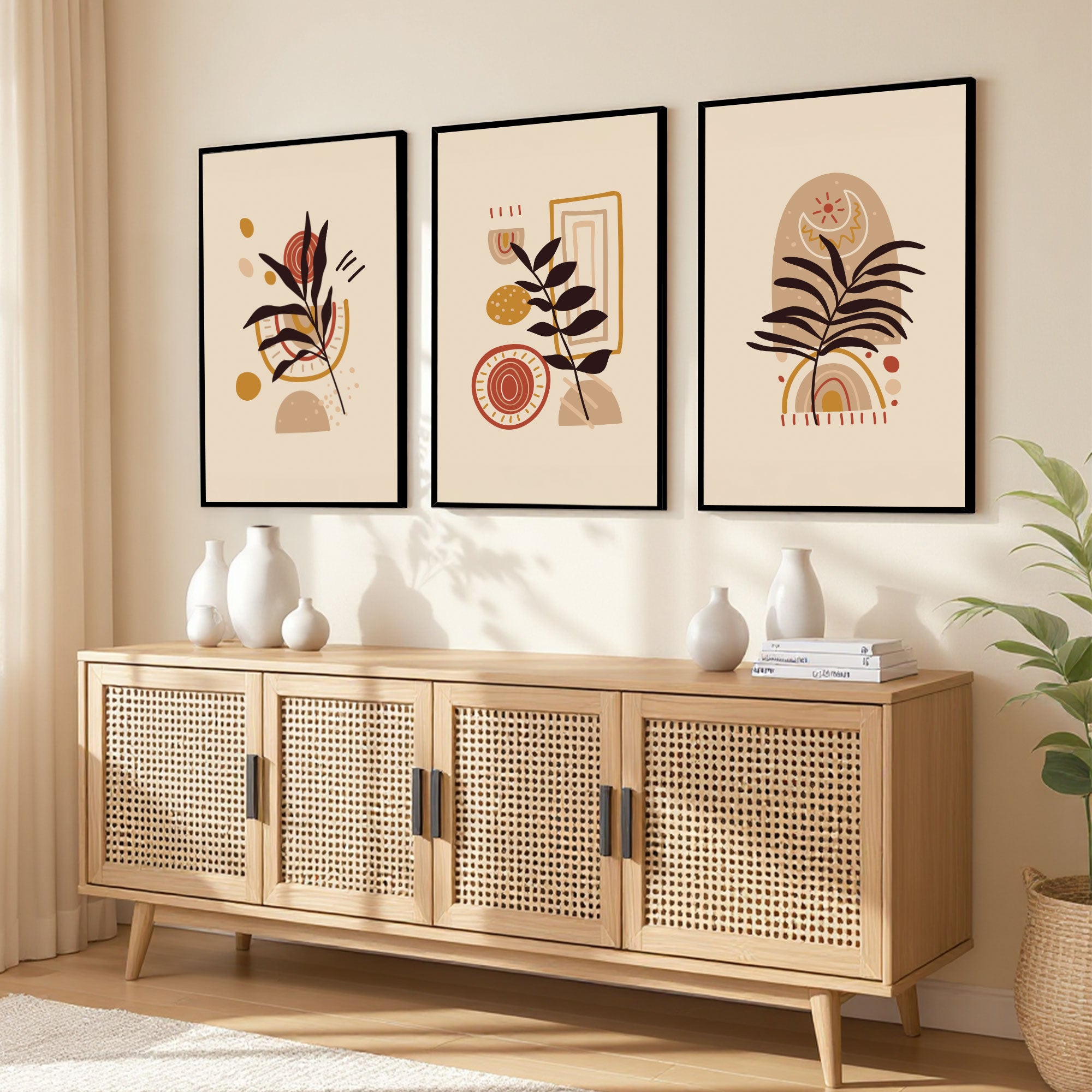 The Castle Decor Boho Wall Art for Living Room Big Size | Framed Abstract Botanical Paintings for Living Room & Bedroom | Modern Home Decoration & Perfect Gifting Option | Set of 3 (11×17 Inch Each) – 6
