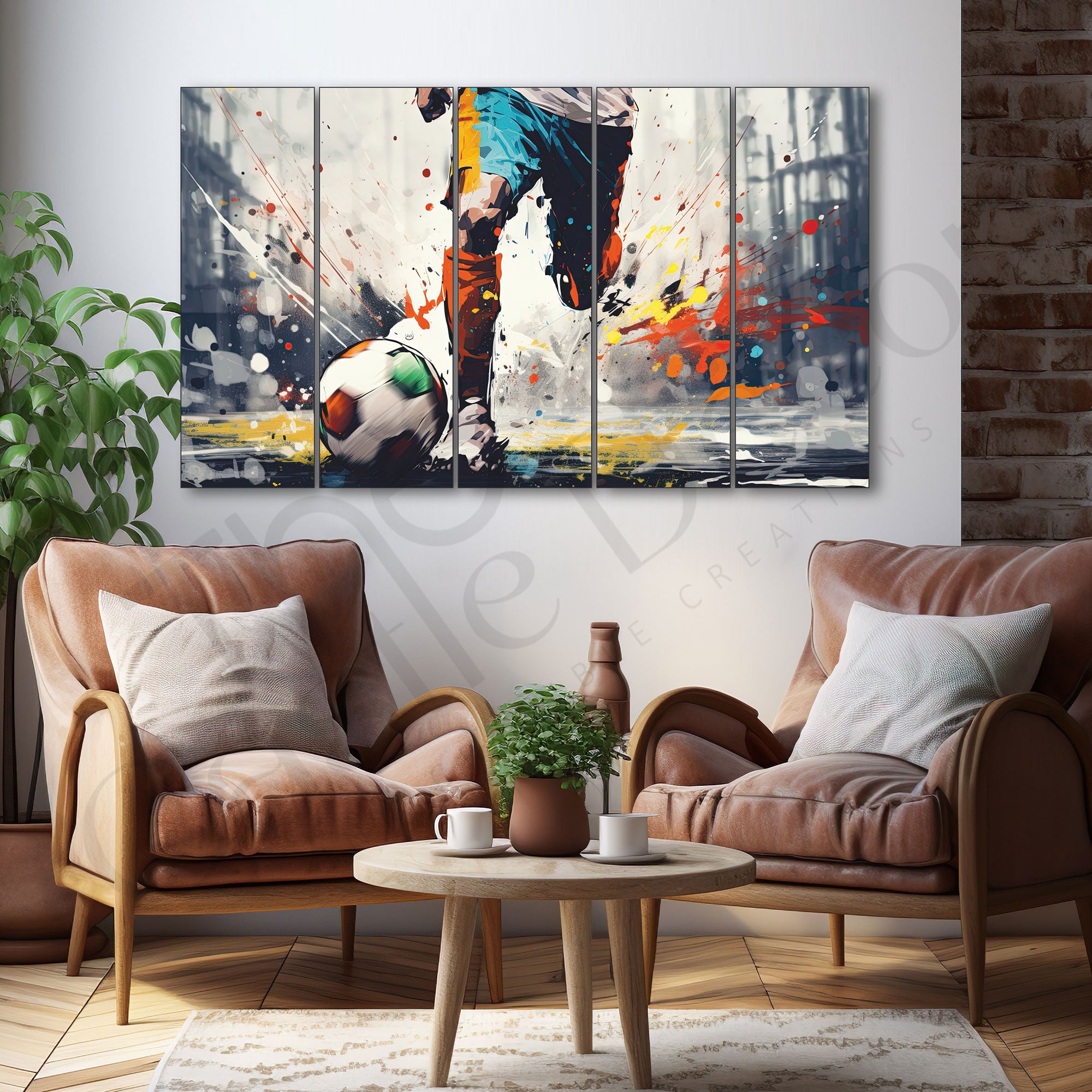 Football Painting Set of 5 for Home Decoration