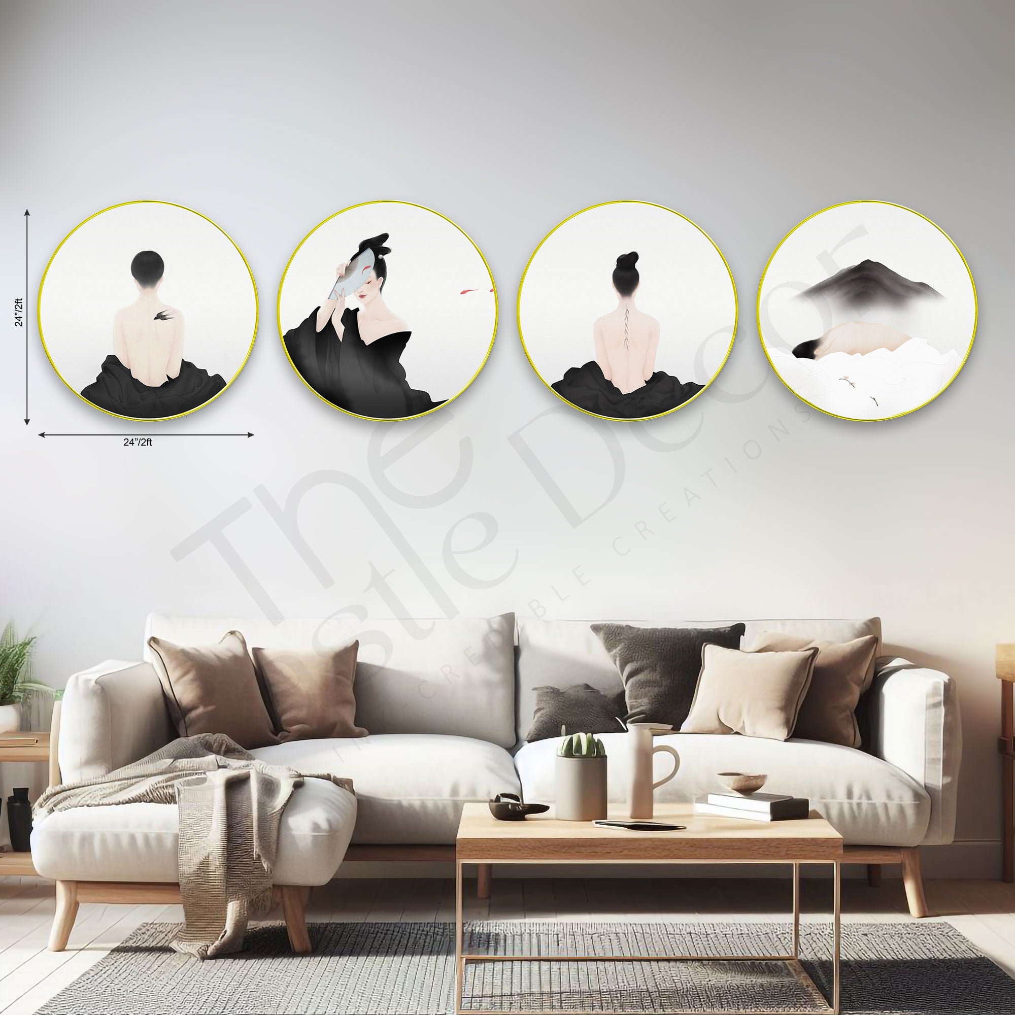 Japanese Sparkle Wooden Wall Plates Set of 4 for Home Decoration Art-76