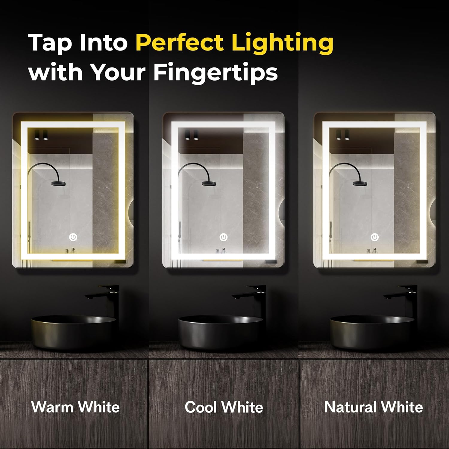 The Castle Decor Round LED Bathroom Mirror, 18 x 24 Inch, 3 Light Modes, Touch Control